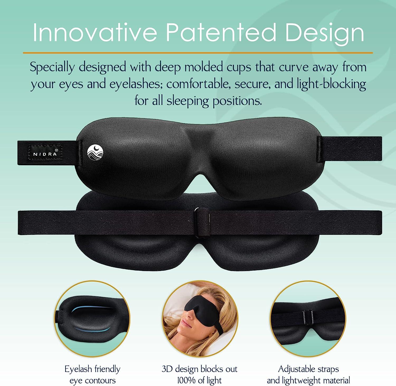 Nidra 3D Contoured Cup Molded Black Out Eye Mask for Women and Men