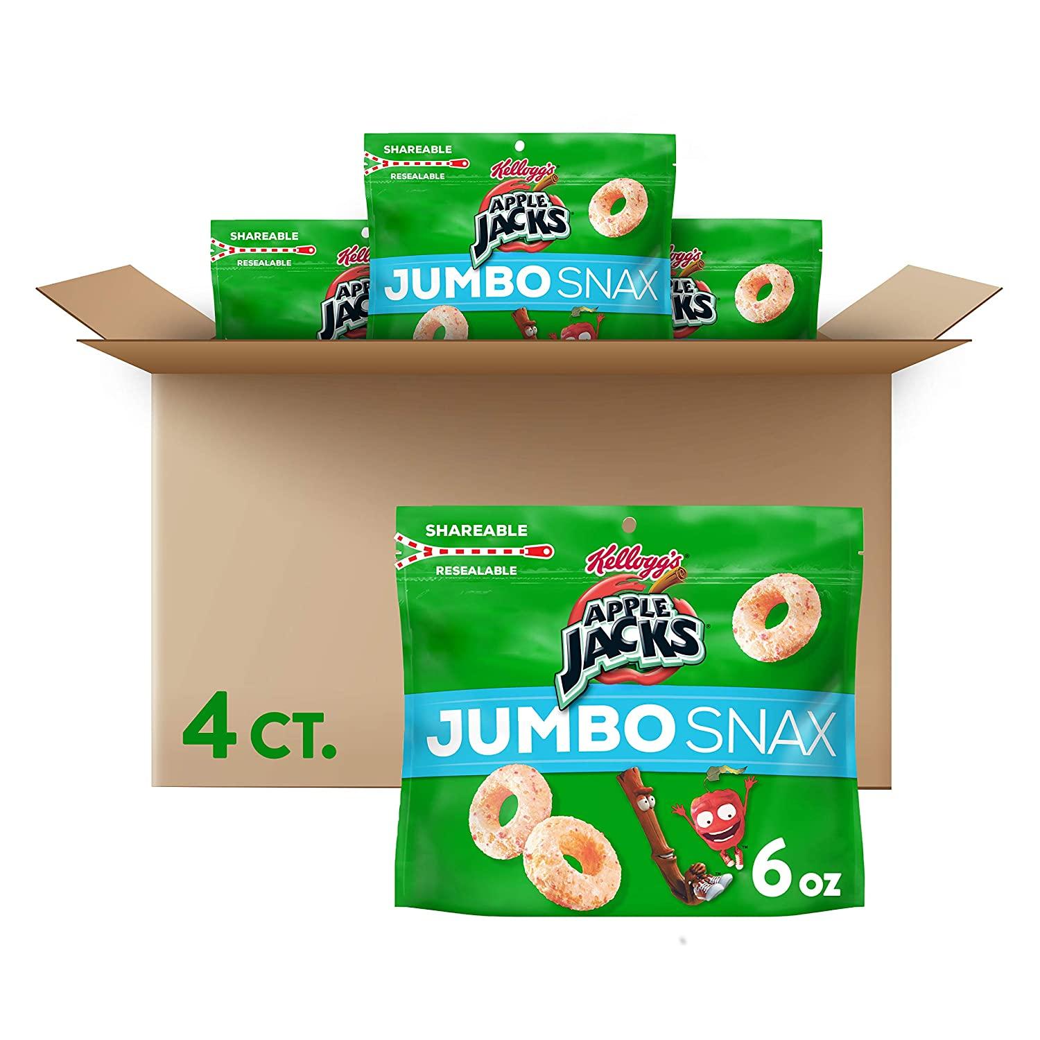 Kellogg's Froot Loops Jumbo Snax Cereal Snacks Original On the Go 6oz Resealable Bag(Pack of 4)