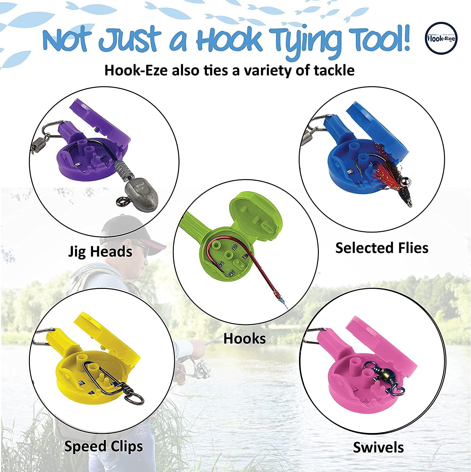 HOOK-EZE Knot Tying Tool Cover Hooks on 4 Fishing Poles - Line