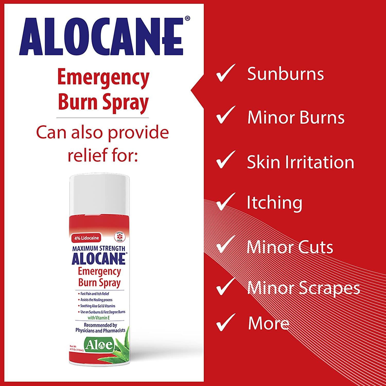 ALOCANE Emergency Burn Spray, 4 Lidocaine Max Strength Fast Pain Itch
