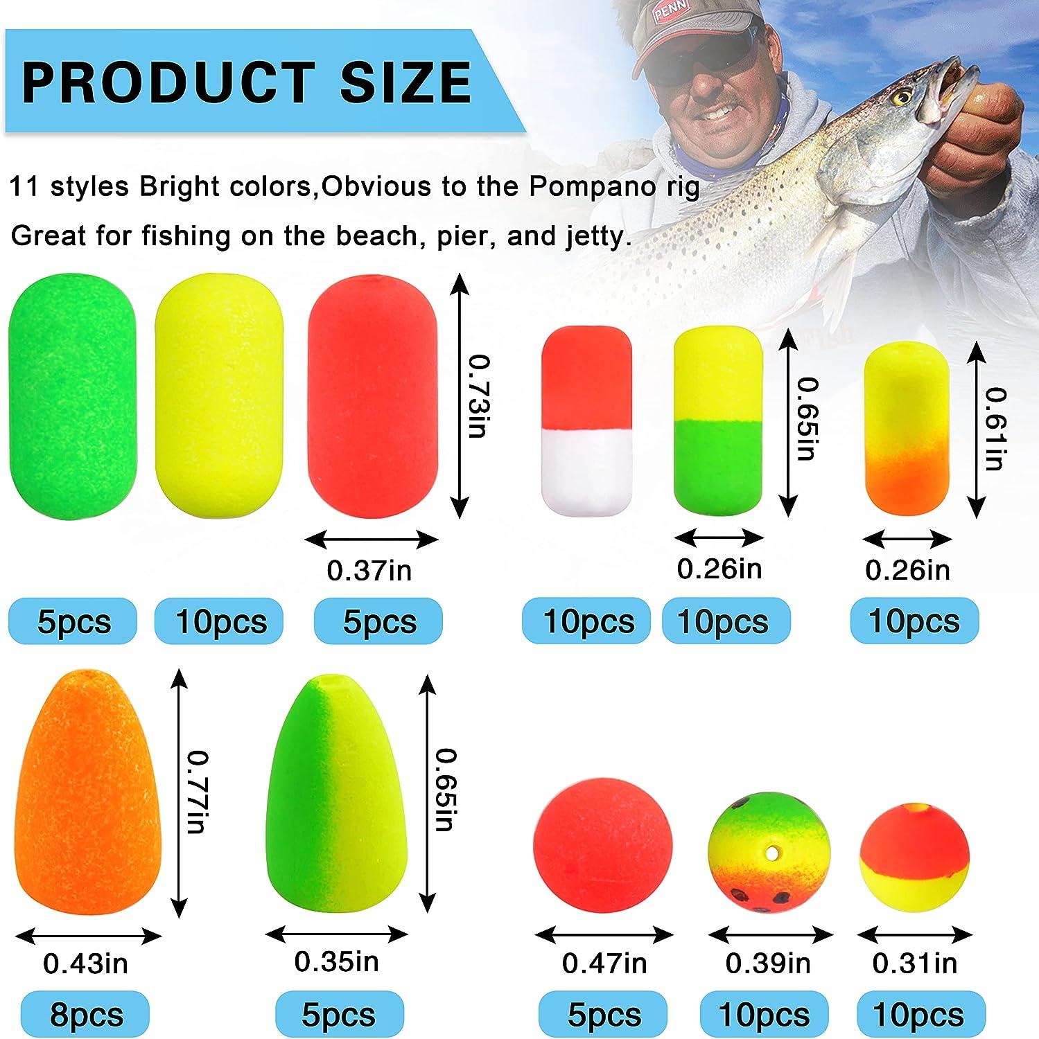 SILANON Pompano Rigs Floats Beads Kit,Foam Snell Fishing Floats Bobbers for Surf  Fishing Live Bait Walleye Rig Making Accessories Bullet Cylinder Float for  Trout Catfish 138pcs/box