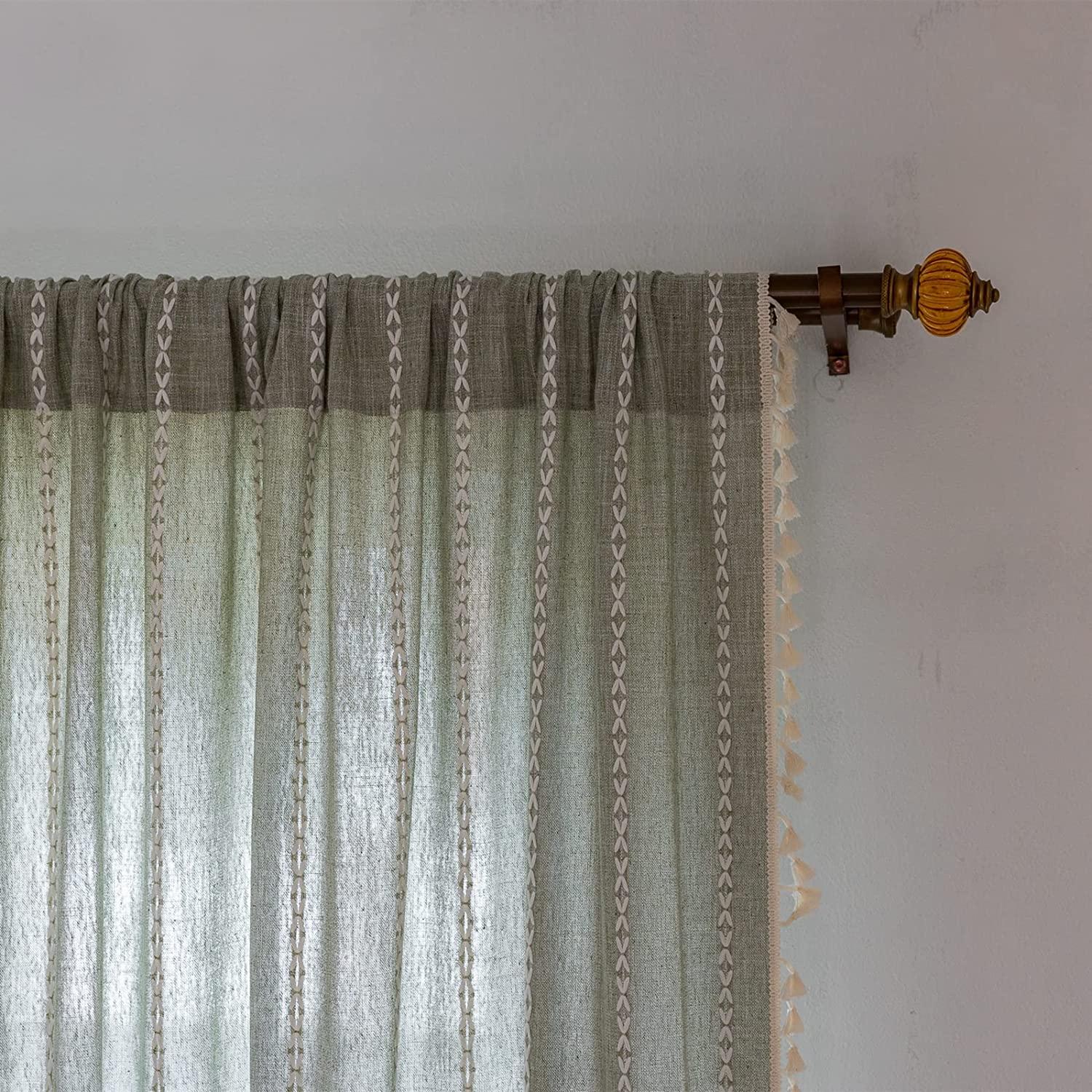 RoomTalks Sage Green Boho Farmhouse Curtains 84''L x 52''W French