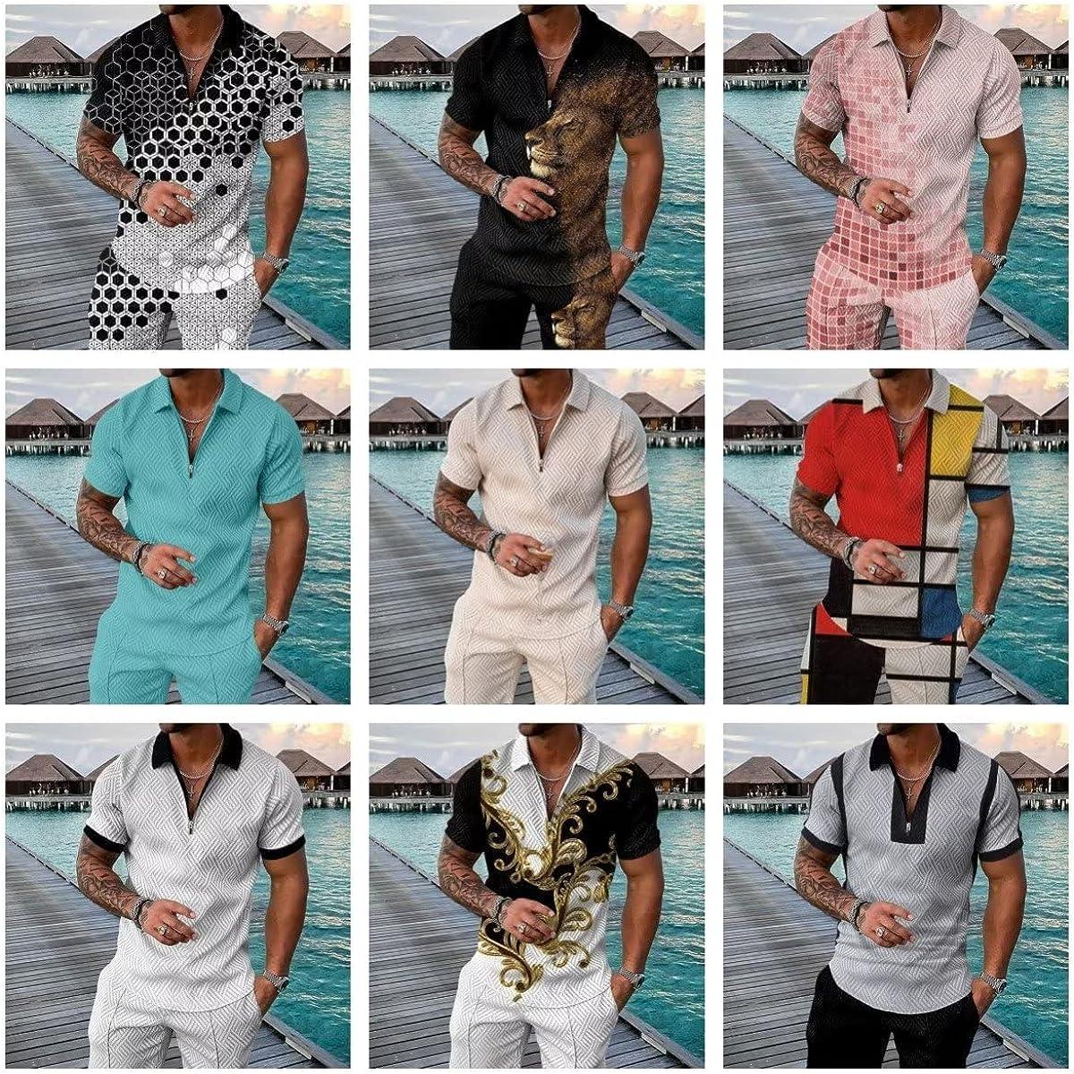 Summer Outfits for Men,Men 2 Piece Polo Shirt and Short Outfit Set
