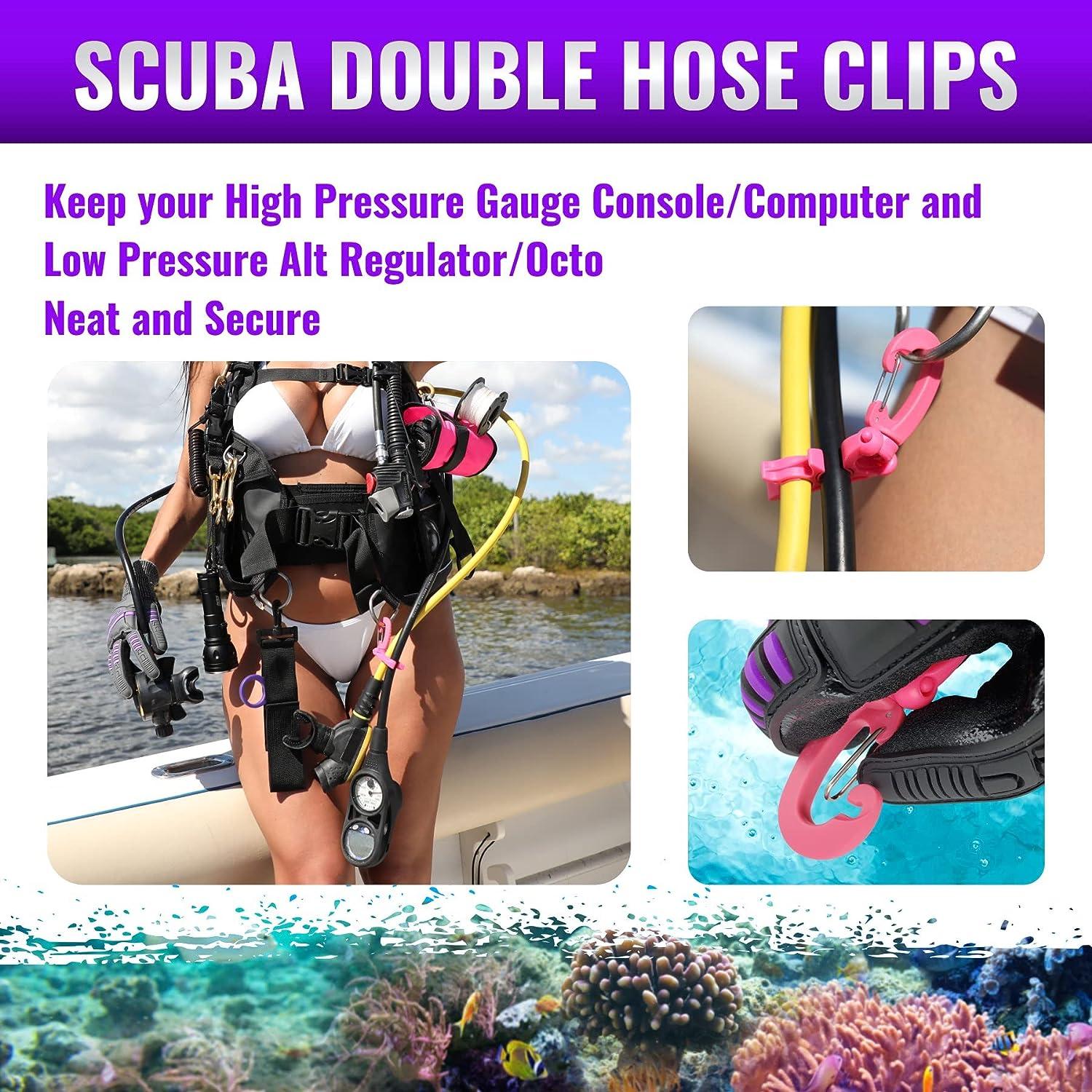 Aquatic Hunt - 2 Pack - Pink Scuba Double Hose Clips, 304 Stainless Steel  Closure