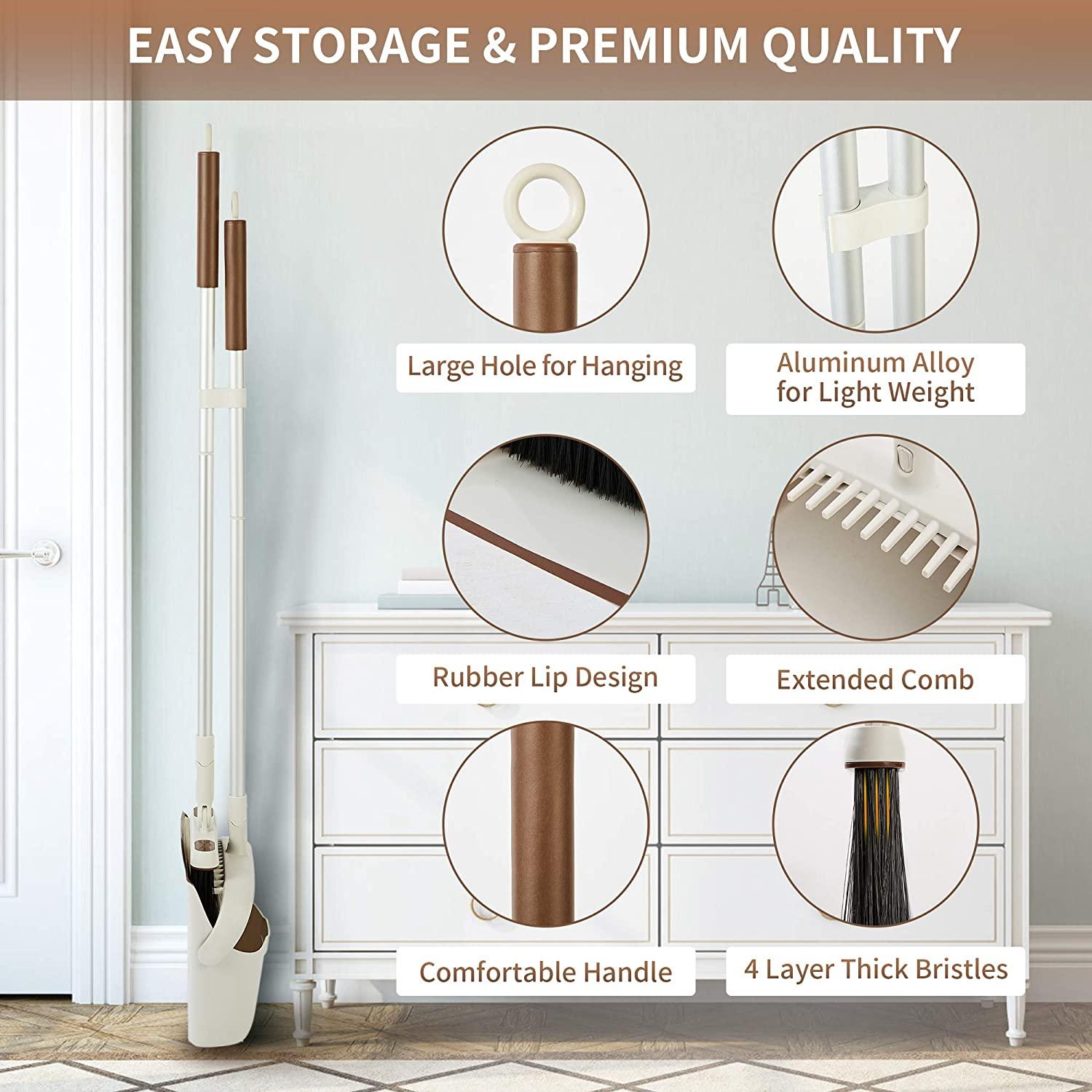 Jekayla Broom and Dustpan Set for Home with 54" Long Handle, Upright and Lightweight Dust pan