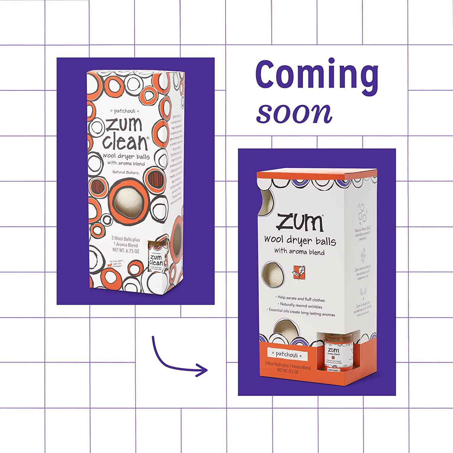 Zum Clean Patchouli Wool Dryer Balls Kit with Aroma Blend (3 Pack) ZUM Zum Clean Patchouli Aroma Blend for Wool Dryer Balls - 2 fl oz (59 ml)