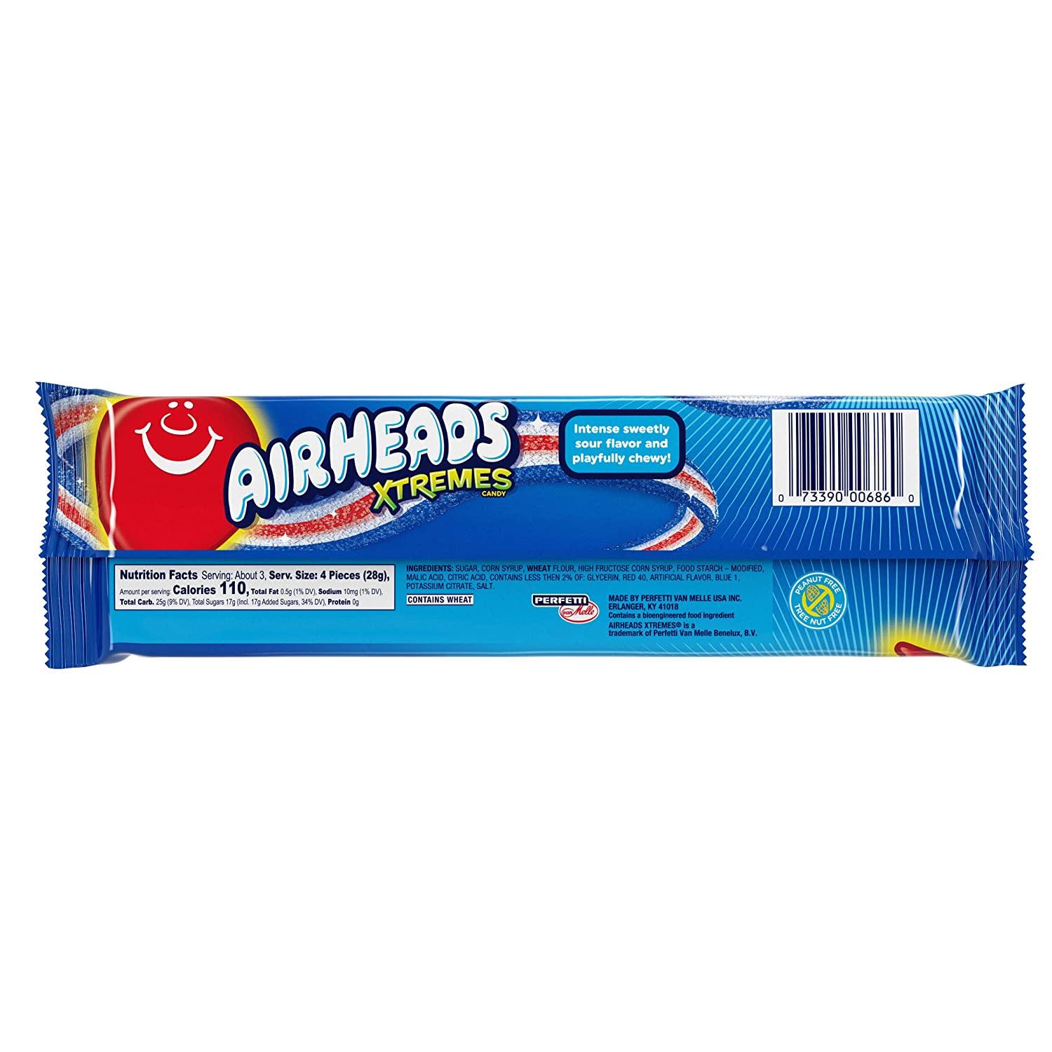 Airheads Candy Xtremes Belts Blue Raspberry Flavor 3 oz (Pack of 12)