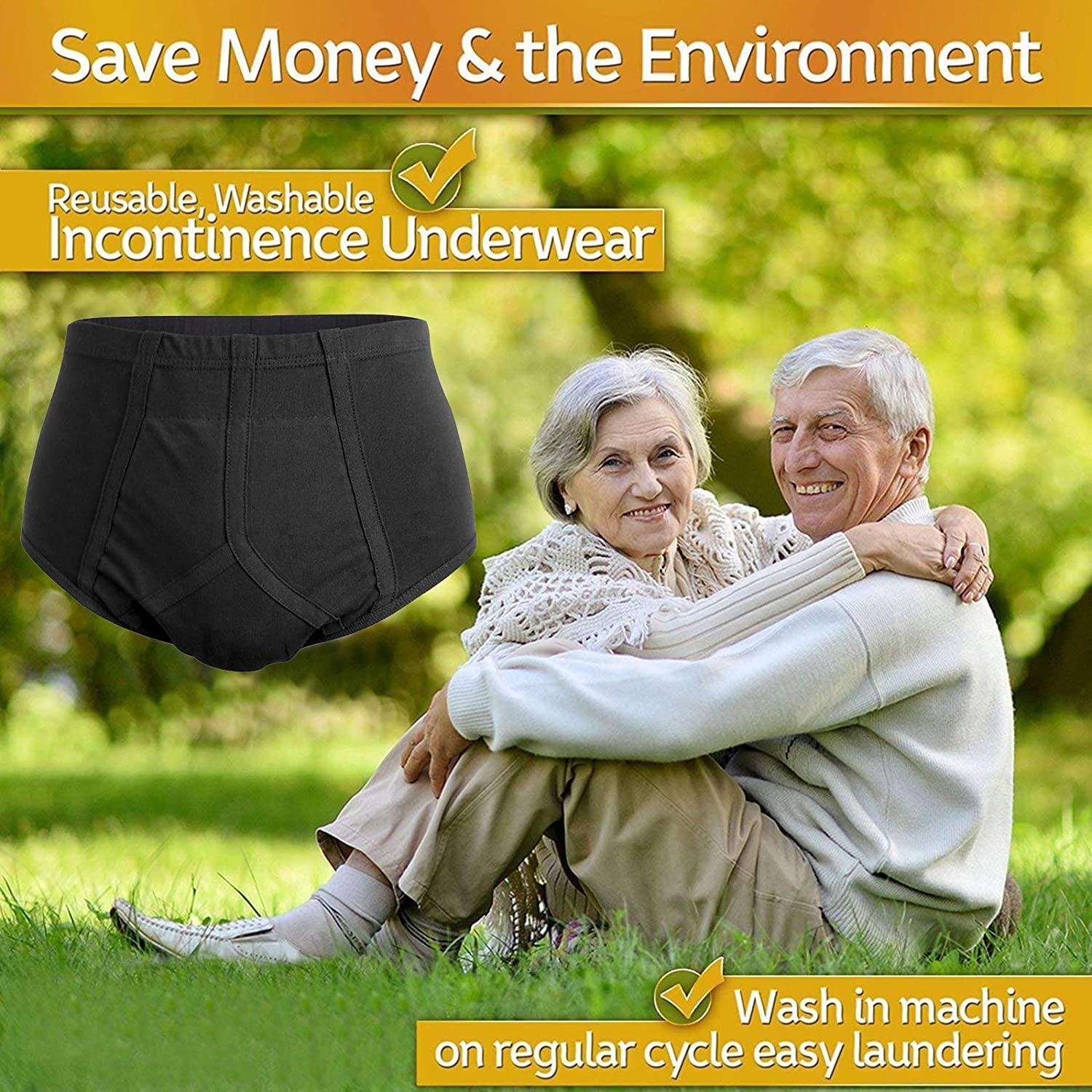 3Pack Men's Washable Incontinence Briefs Cotton Bladder Control