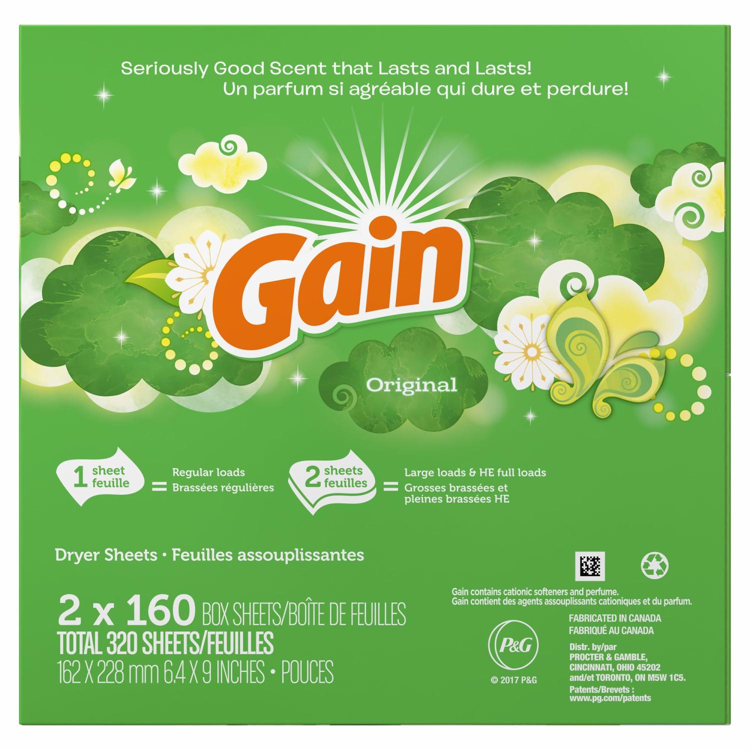 Gain Dryer Sheets - 320 Count (2 x 160 Sheets) | Long-lasting Freshness ...