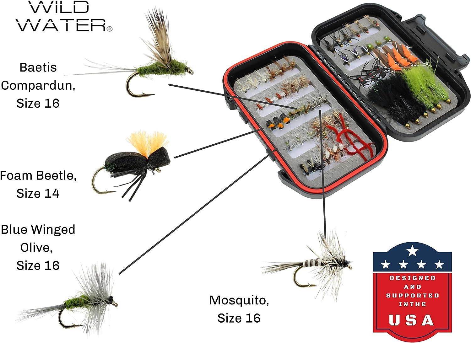 Wild Water Fly Fishing 60 Most Popular Flies in Mini-Mega Assortment with  Small Fly Box incl. Dry, Caddis, Nymph, Wooly Bugger for Trout, Panfish,  Crappie, Sunfish