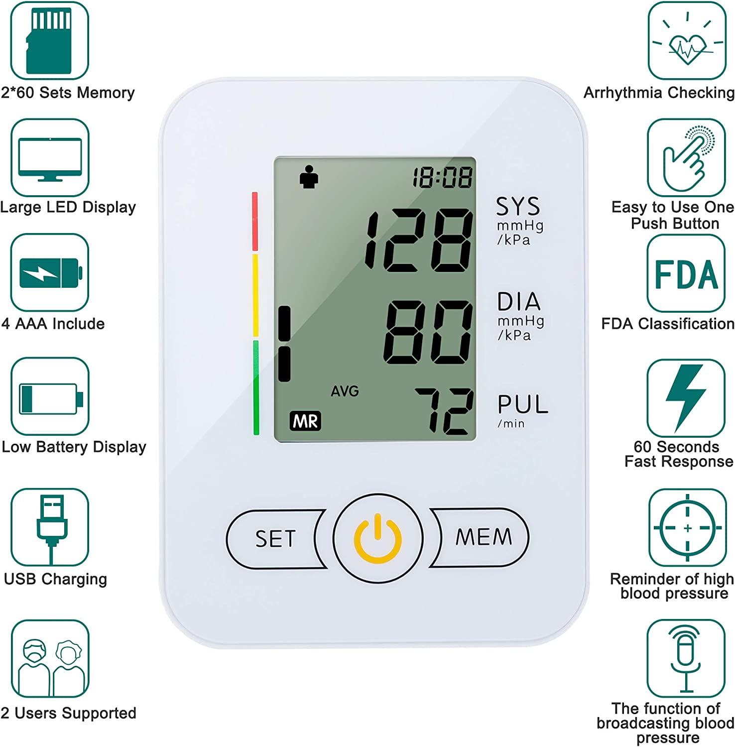Maguja Automatic Arm Blood Pressure Monitor Wide Range, Large Cuff