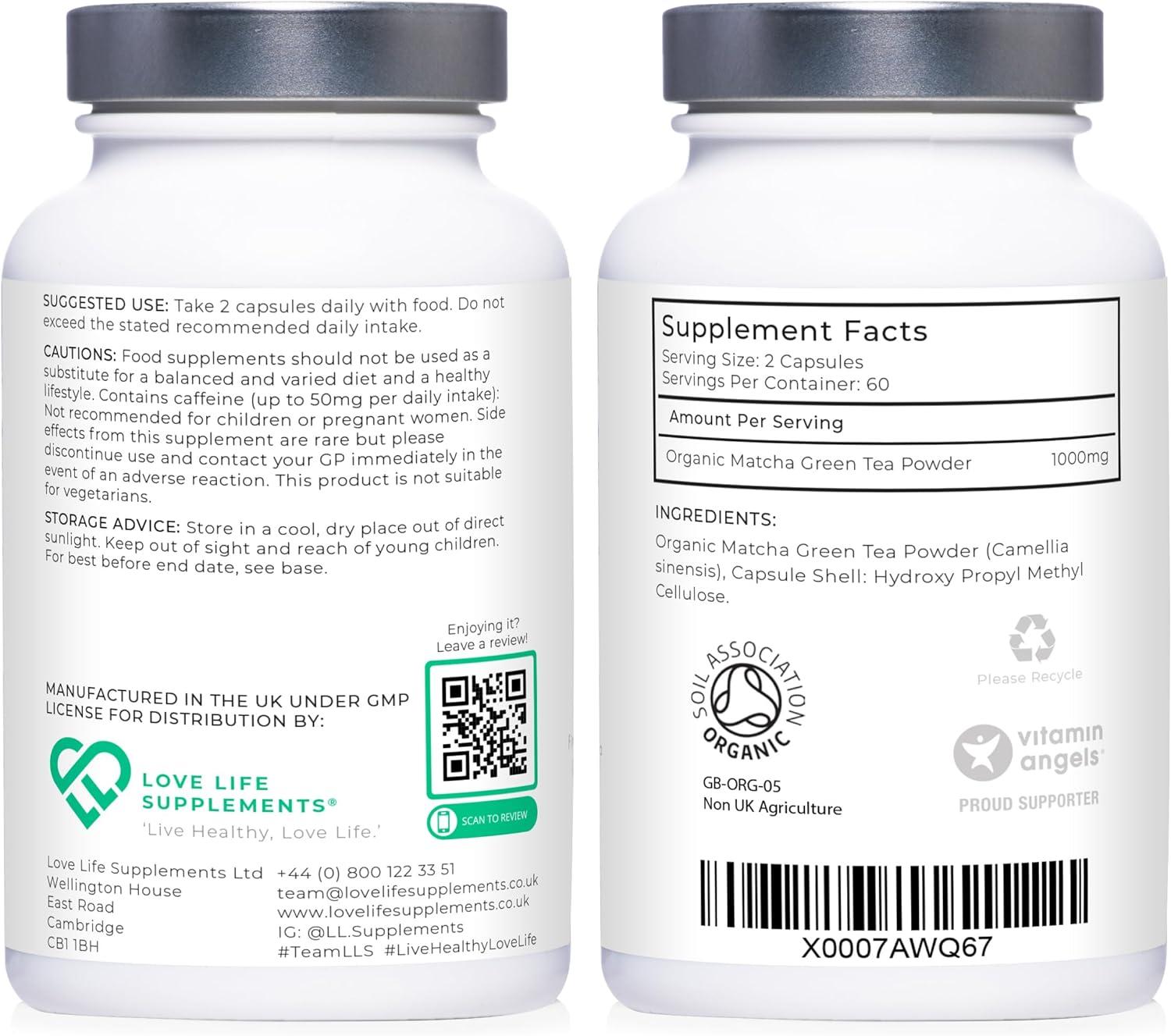 Organic Japanese Matcha Green Tea Capsules | 120 Capsules (60 Servings ...