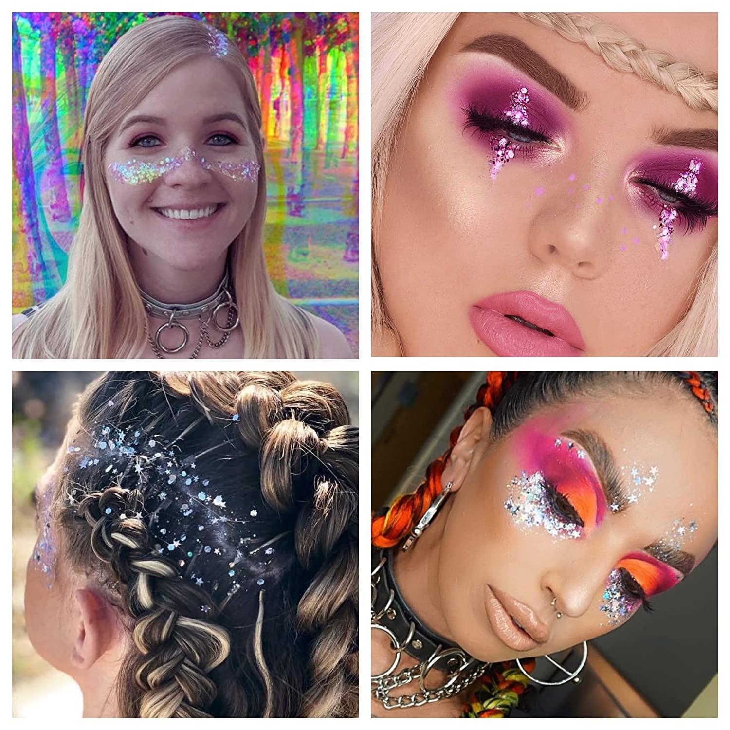 12 Pack MultiColored Face & Body Glitter Rainbow Chunky Glitter