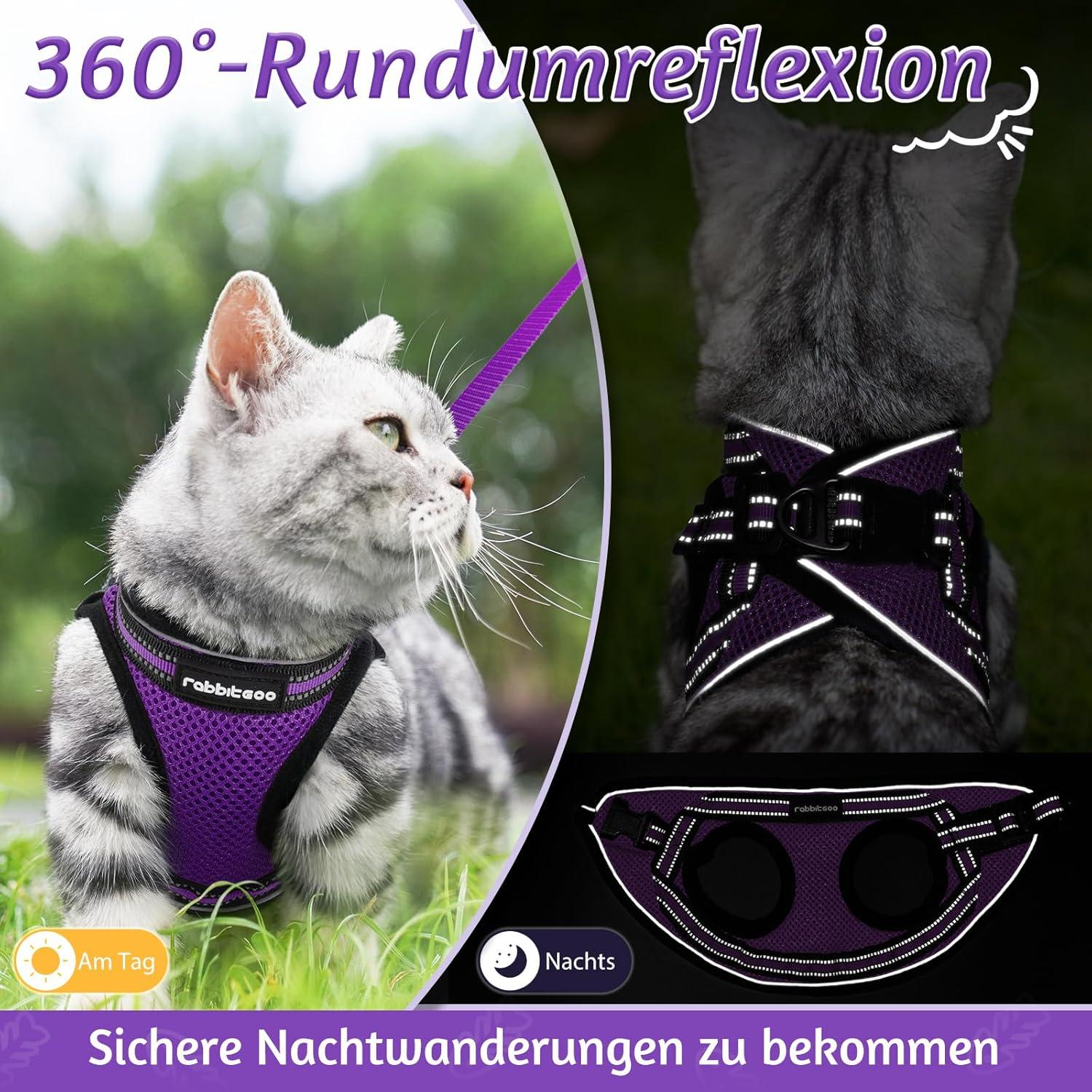 Rabbitgoo Adjustable Cat Dishes Set with Leash Reflective