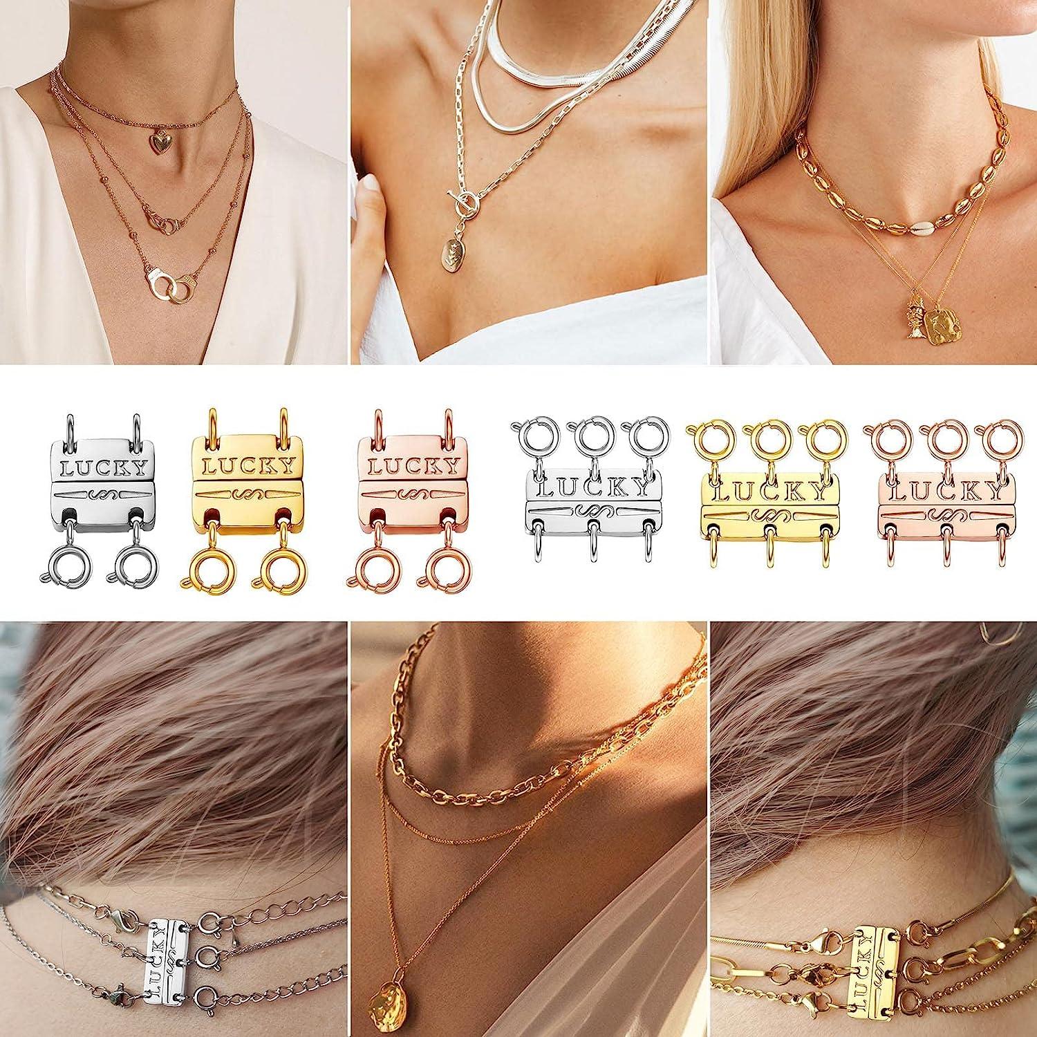 Roizsx Necklace Layering Clasps with Keep Necklaces from Tangling,Lucky  Separator for Stackable Bracelet and Chains,18k Gold Plated and Silver