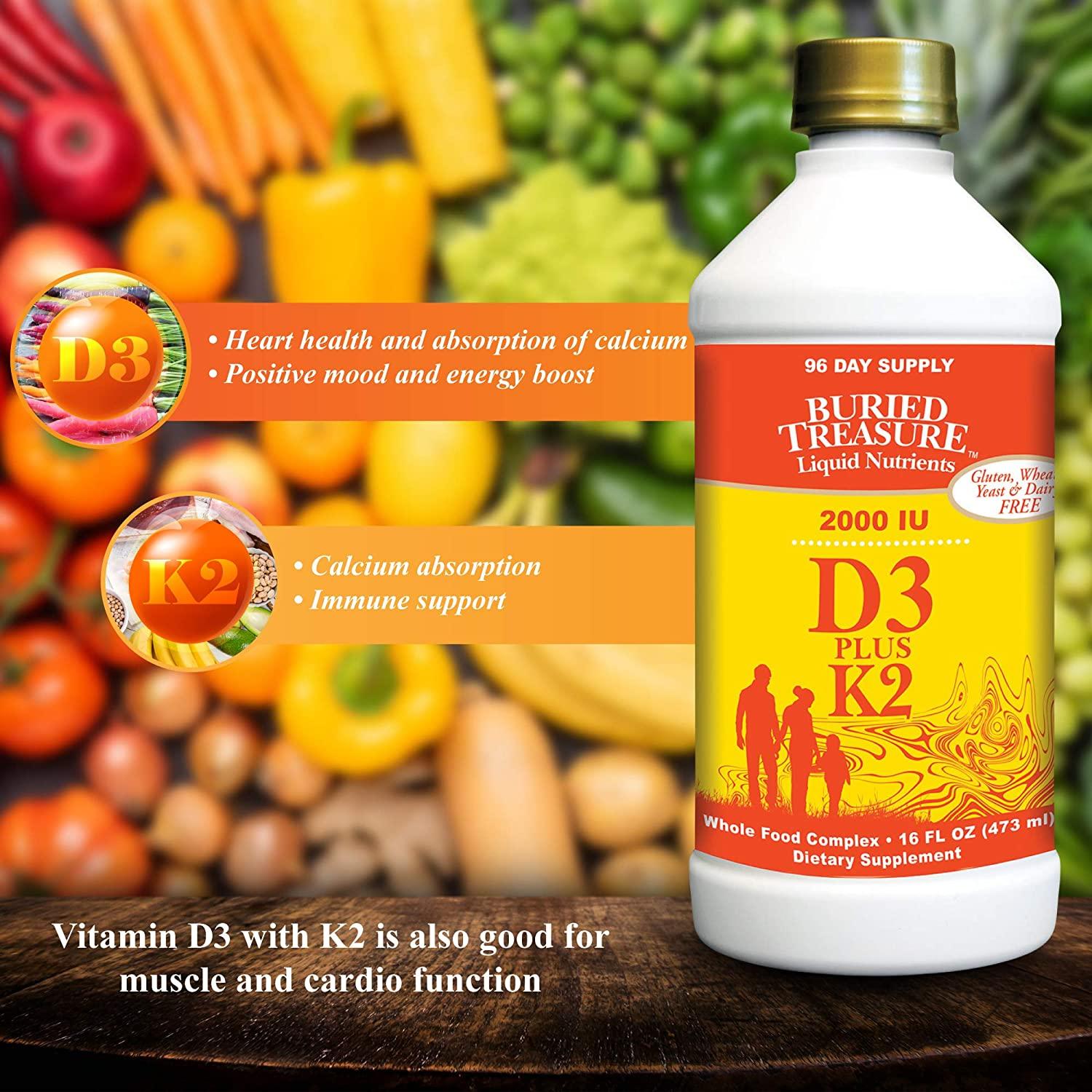 Buried Treasure Liquid Vitamin D3 Plus K2 Naturally Sourced D3 2,000 IU
