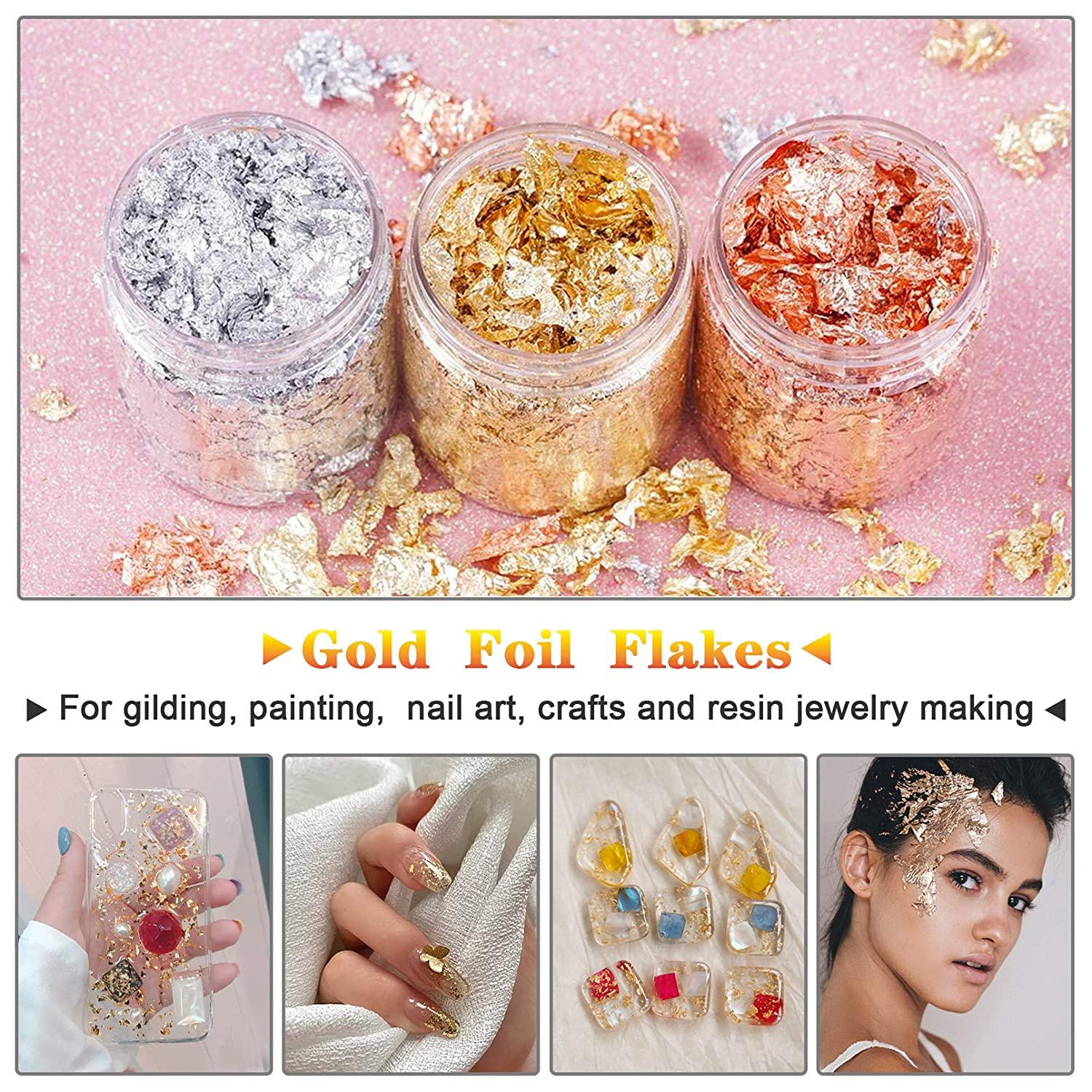 3 Bottles Gilding Flakes Set, Shiny Foil Flakes, Imitation Gold Metallic  Leaf for Art DIY Crafts-Resin Jewelry, Slime, Painting, Nail, Makeup