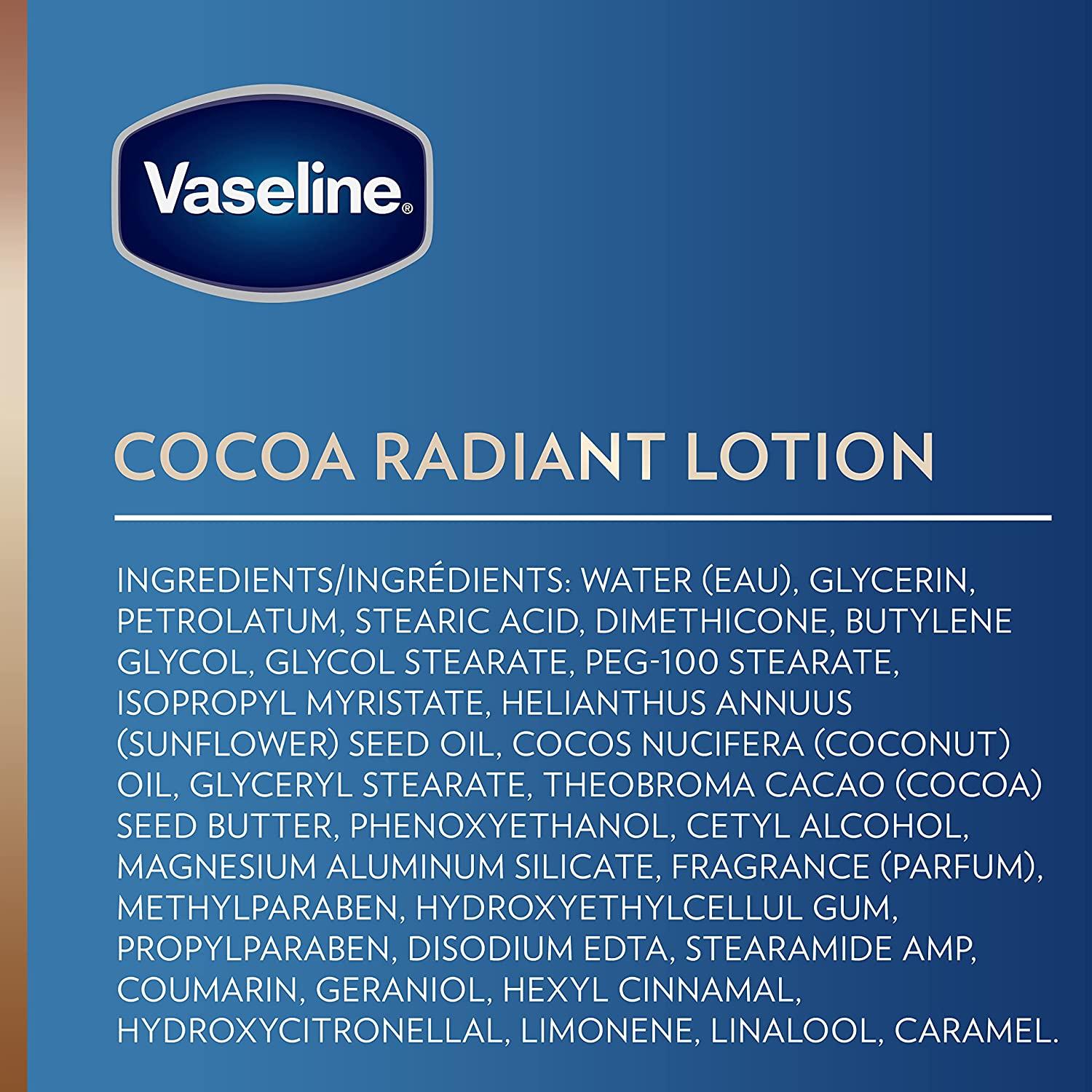 Vaseline Intensive Care Body Lotion for Skin Cocoa Radiant Lotion Made with Ultra-Hydrating and Pure Cocoa Butter for a Long-Lasting, Radiant Glow 20.3 oz, Pack of 3