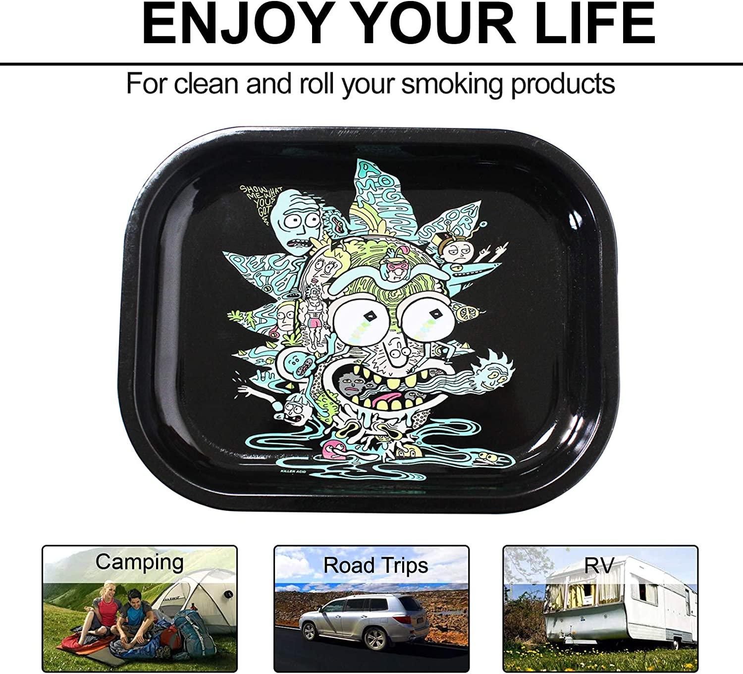 Rolling Tray with Magnetic Lid - Mini Metal Rolling Tray with Spill Proof  Cover - Cute Decorative Tray - Perfect Storage for Home or On-The-Go - 7 x  5.5 Black