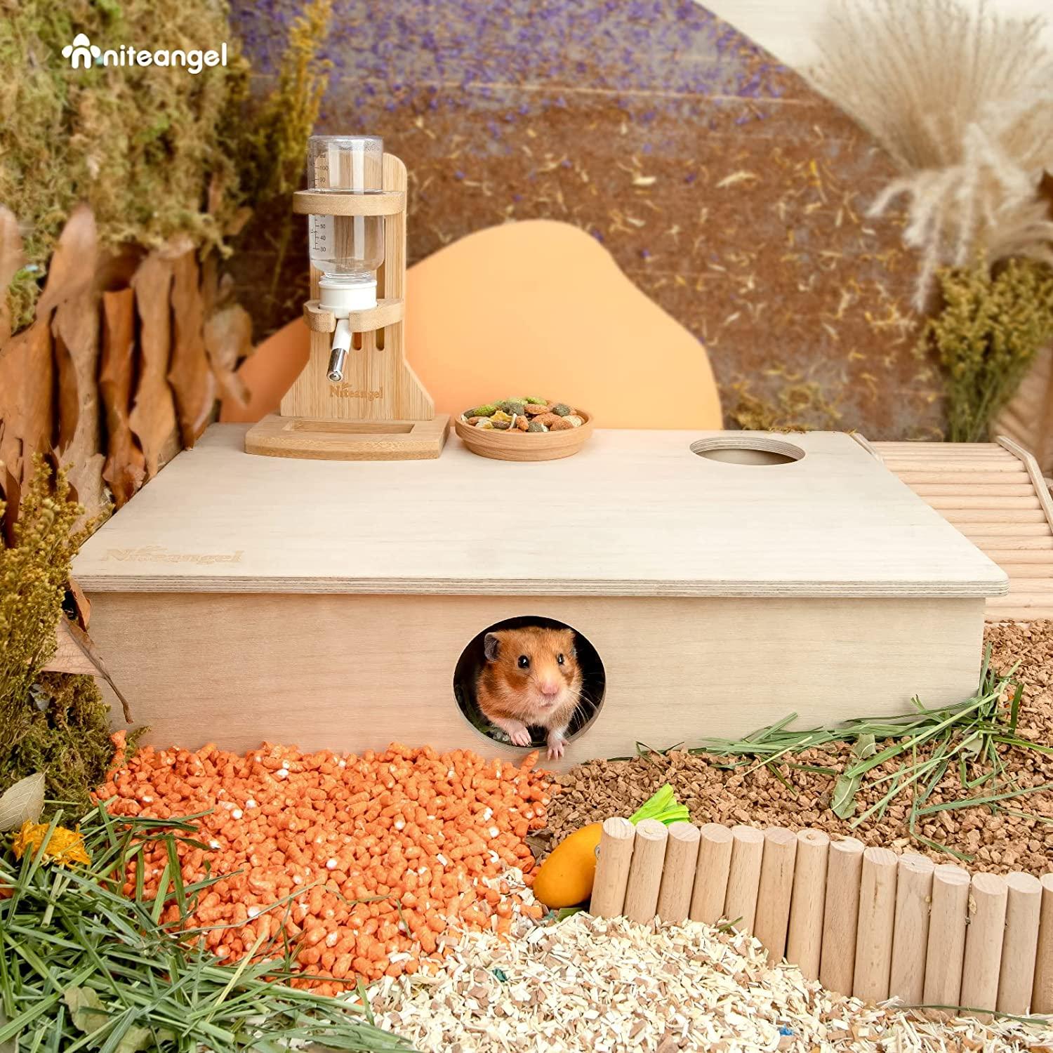 Hamster Maze - 9 Chamber Wooden Maze Tunnel Hamster Toys,Hamster Tunnel Exploring Toys, Convenient Multi-Room Hideouts For Guinea Pigs, Small Breeds