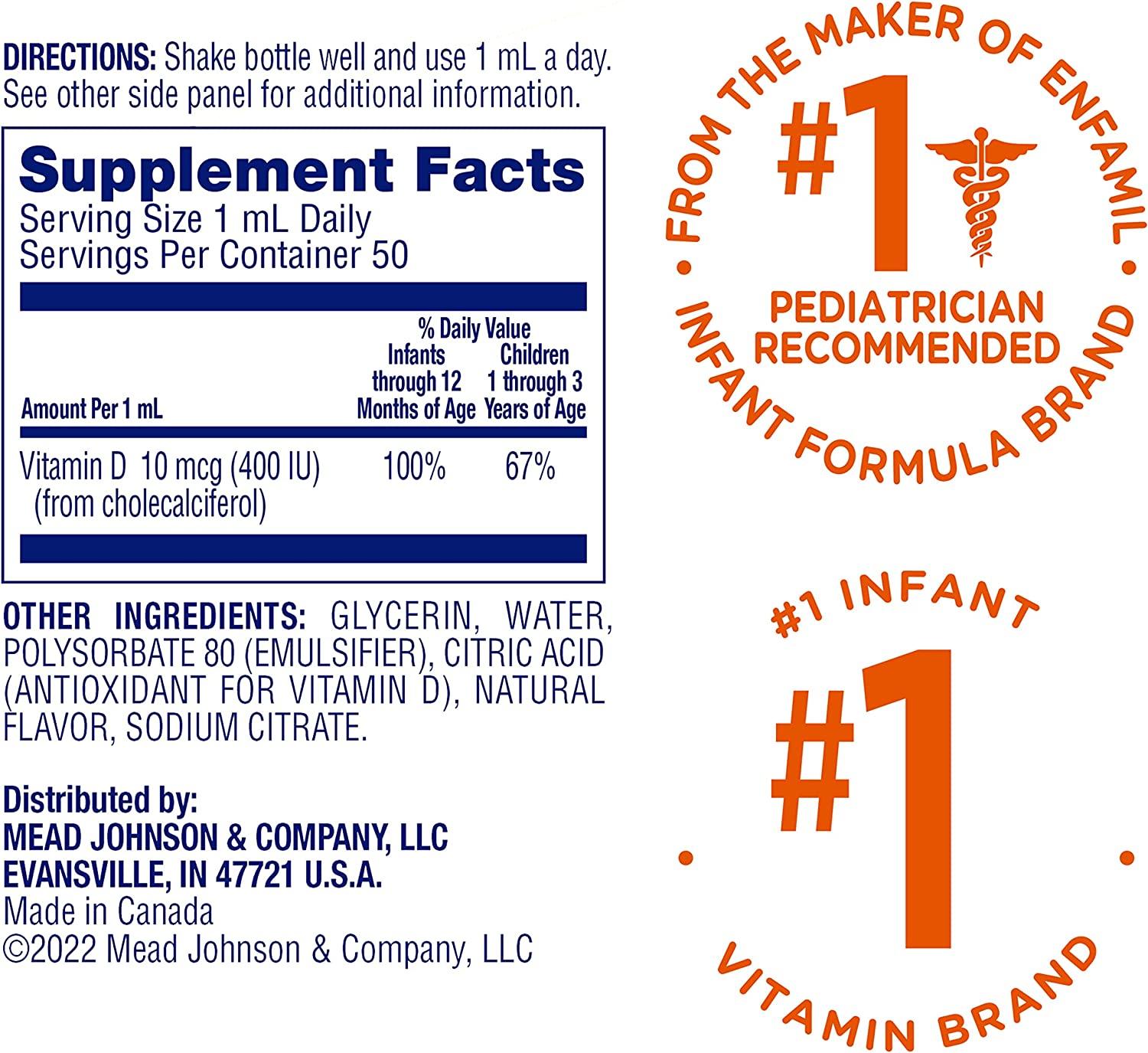 Enfamil Baby Vitamin DViSol Liquid Supplement Drops for Infants