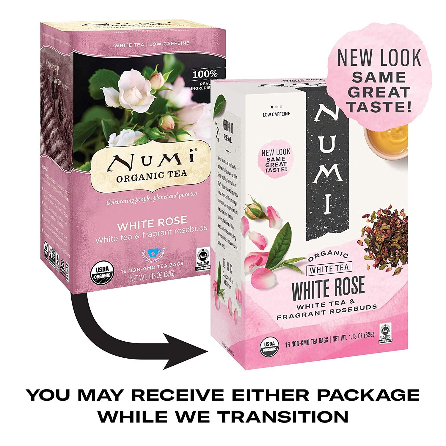 Numi Organic White Rose Tea 16 Count Box of Premium White Tea Bags
