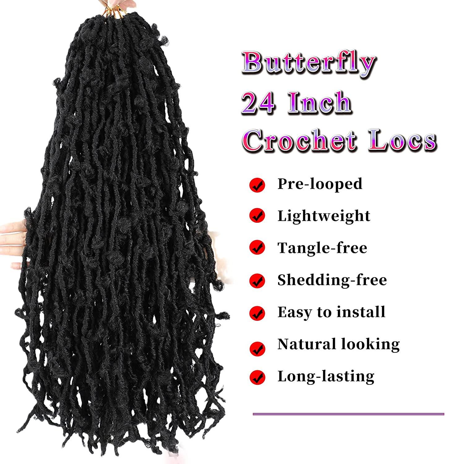 Butterfly Locs Crochet Hair 24 Inch 6Packs Pre Looped Distressed  ButterflyLocs Crochet Braids Soft Messy Butterfly Locs Crochet Hair  Distressed Locs Hair Extensions (24Inch(Pack of 6), 1B) 24 Inch (Pack of 6)  1B