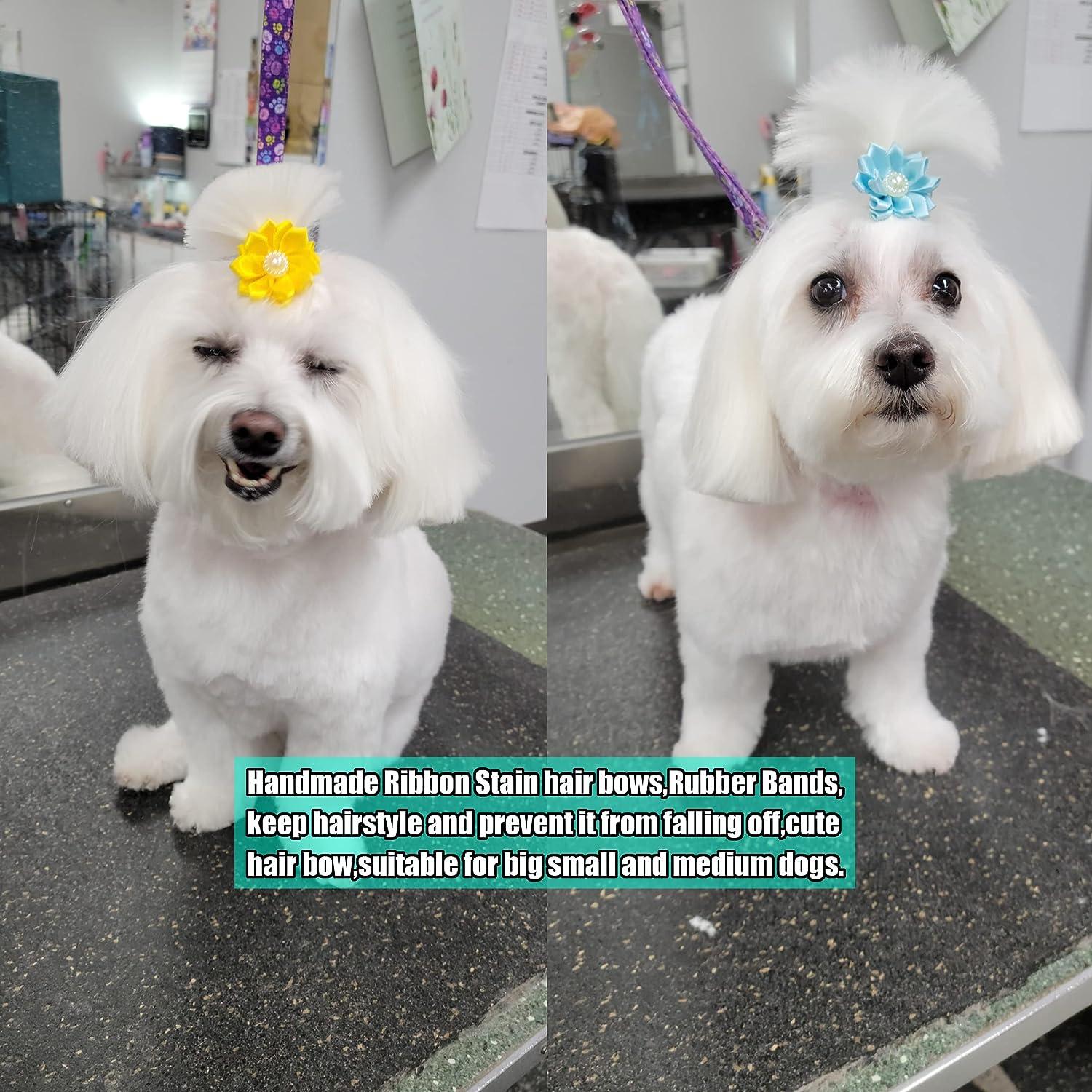 YAKA 40PCS Dog Hair Bows with Pearls Flowers Pet Grooming