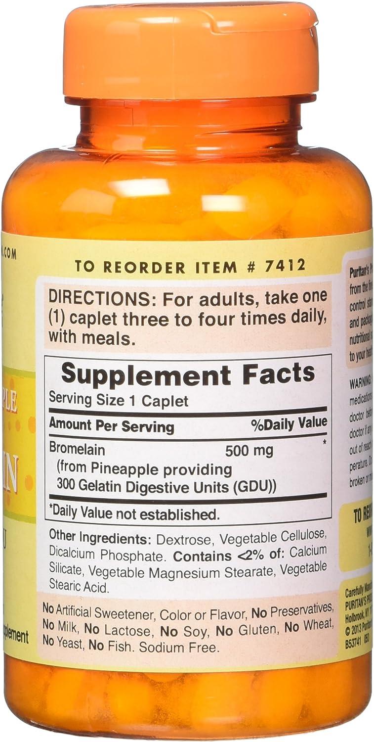 Puritans Pride Natural Pineapple Enzyme Bromelain Caplets, 120 Count