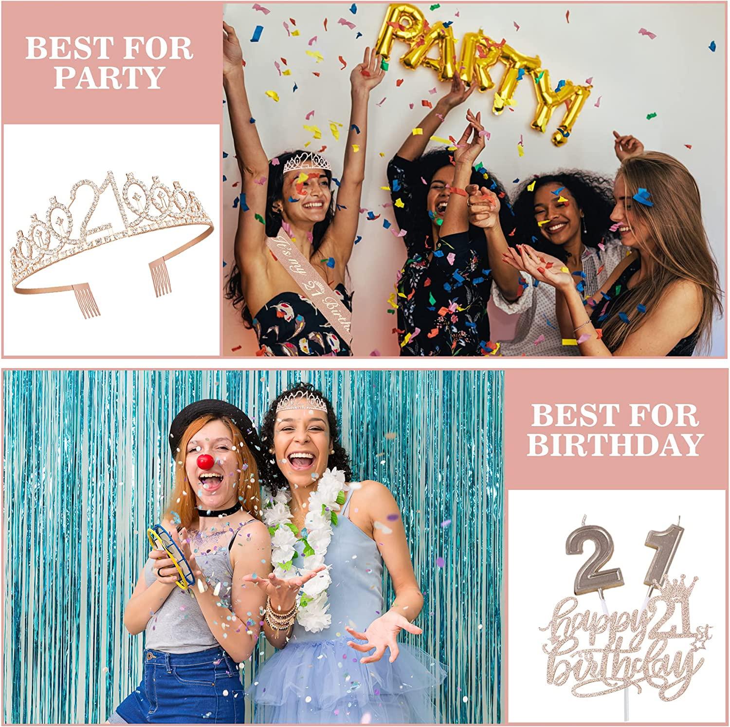 21st Birthday Decorations for Her Sash, Cake Topper, Crown, Candles