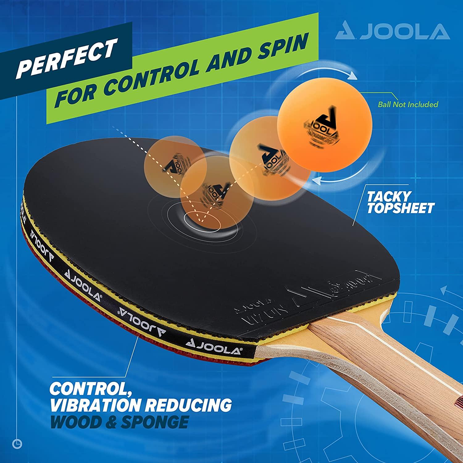 JOOLA Omega Control - Tournament Peformance Ping Pong Paddle - Table Tennis Racket for Advanced Training with Flared Handle - Includes Adapter 32 Table Tennis Rubber