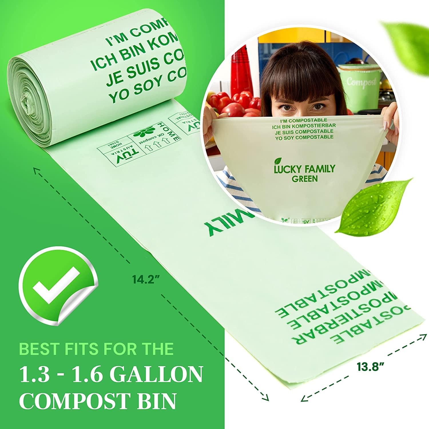Lucky Family Green Compost Bags for Kitchen Countertop Bin 1.3 up to 1.