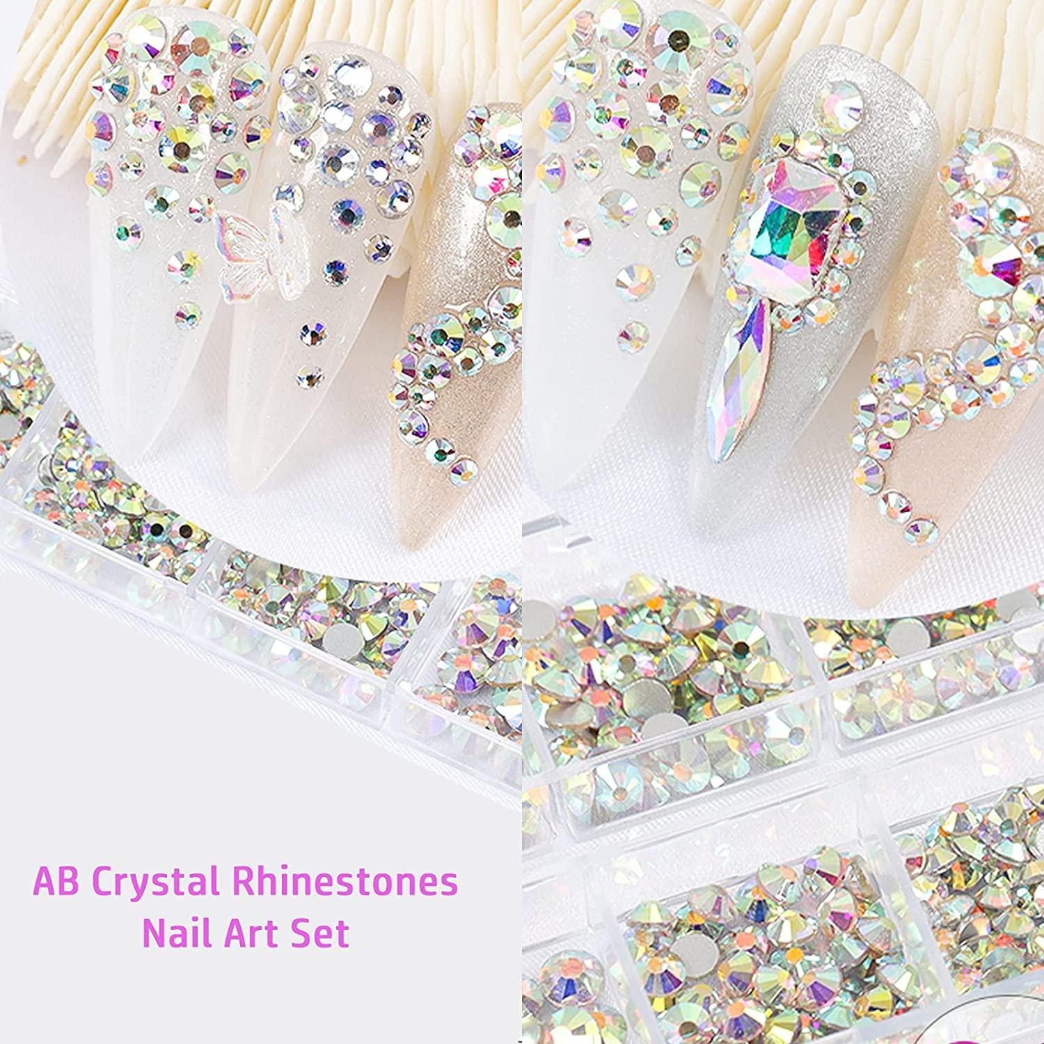 Nail Art Rhinestones Kit, Crystals AB Rhinestones for Nails, Multi Shapes  Flatback Nail Stones 