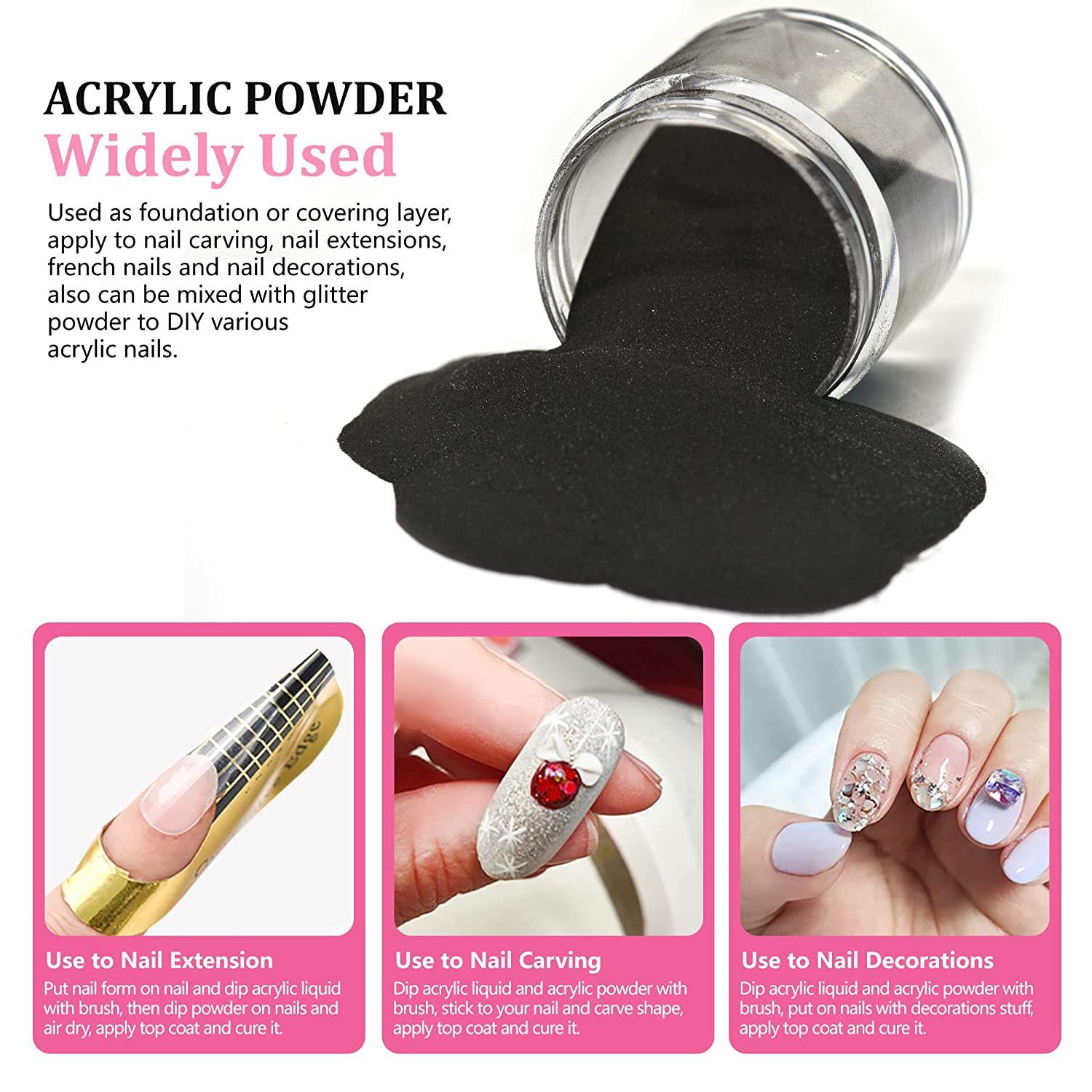 Molisaka Black Acrylic Powder for Nails, Professional Glitter