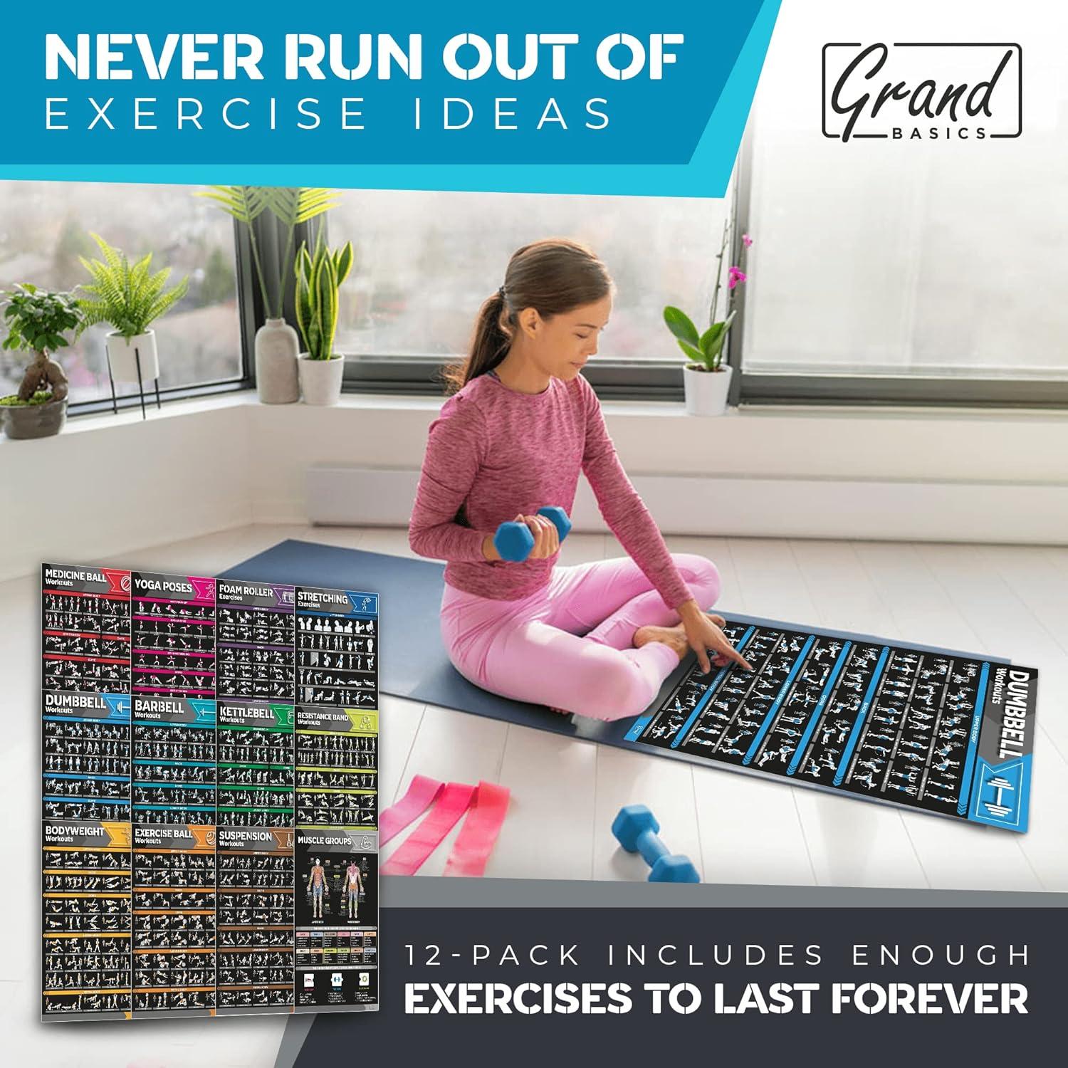 12-Pack Large Workout Poster Set - Home Gym Exercise Charts for ...