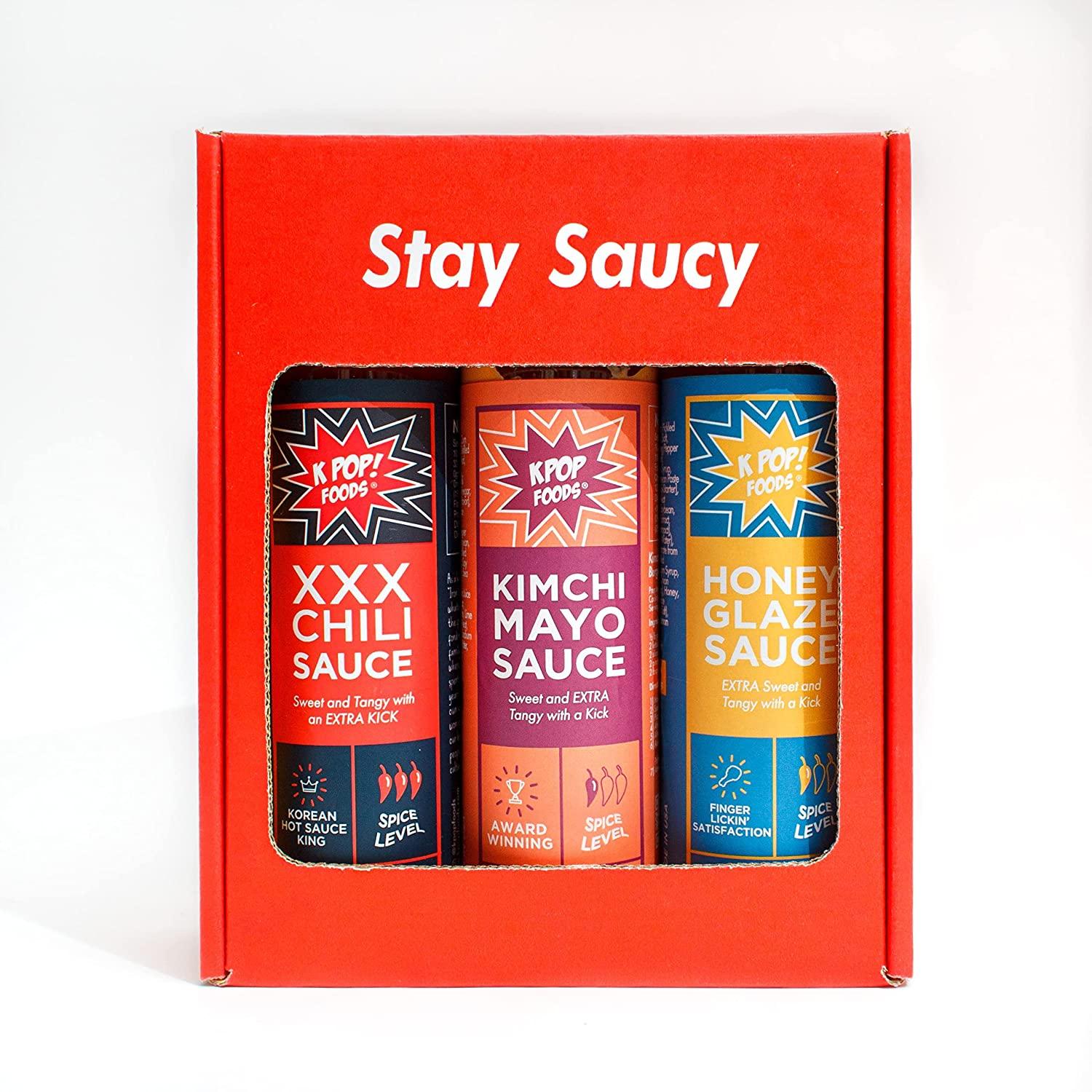 KPOP Foods KTOWN Korean BBQ Sauce Set Kimchi Spicy Mayo, XXX BBQ Hot