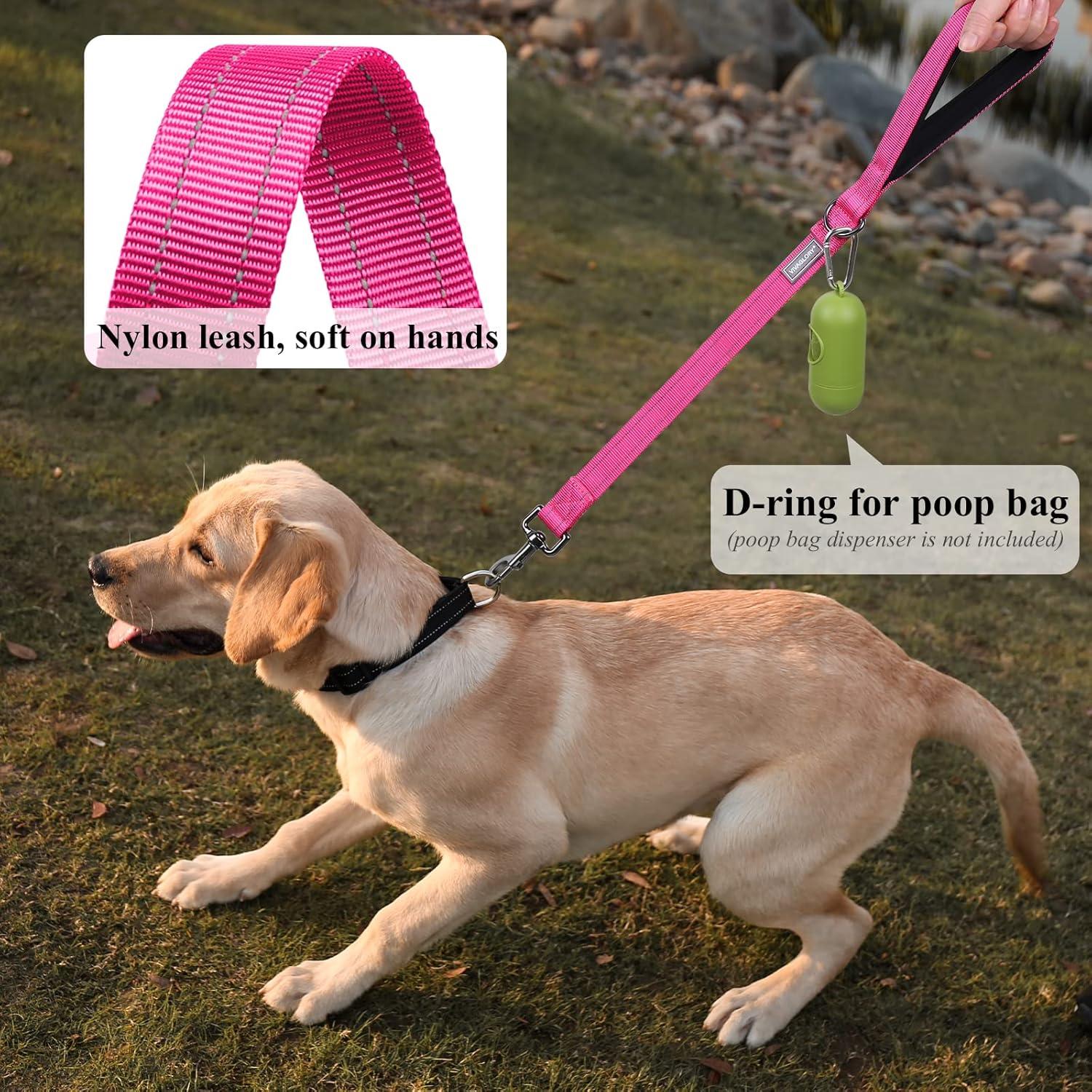 Vivaglory Short Dog Leash 61cm Pink Traffic Leash for Medium