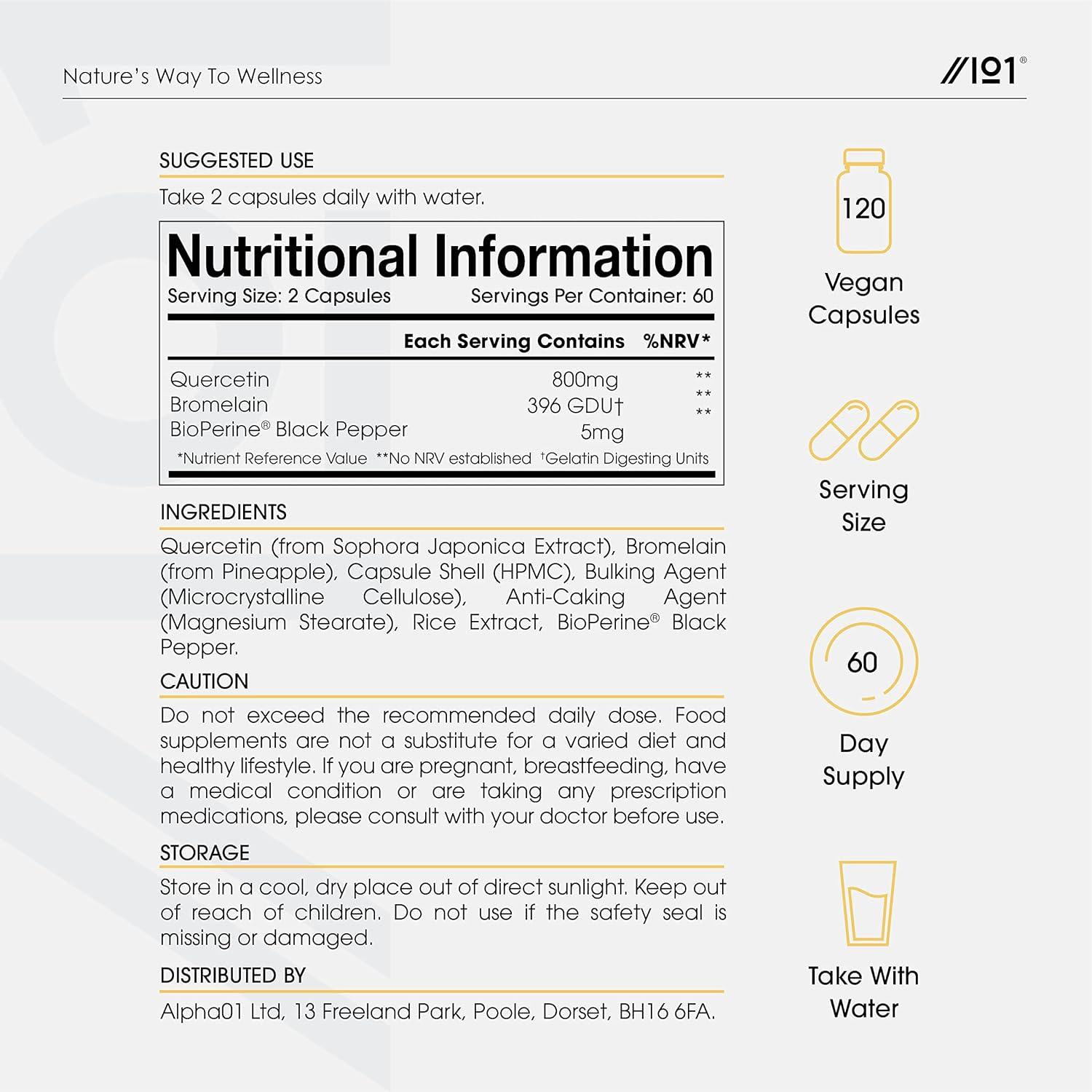 PlantBased Quercetin 800mg & Bromelain 396 GDU with BioPerine Made