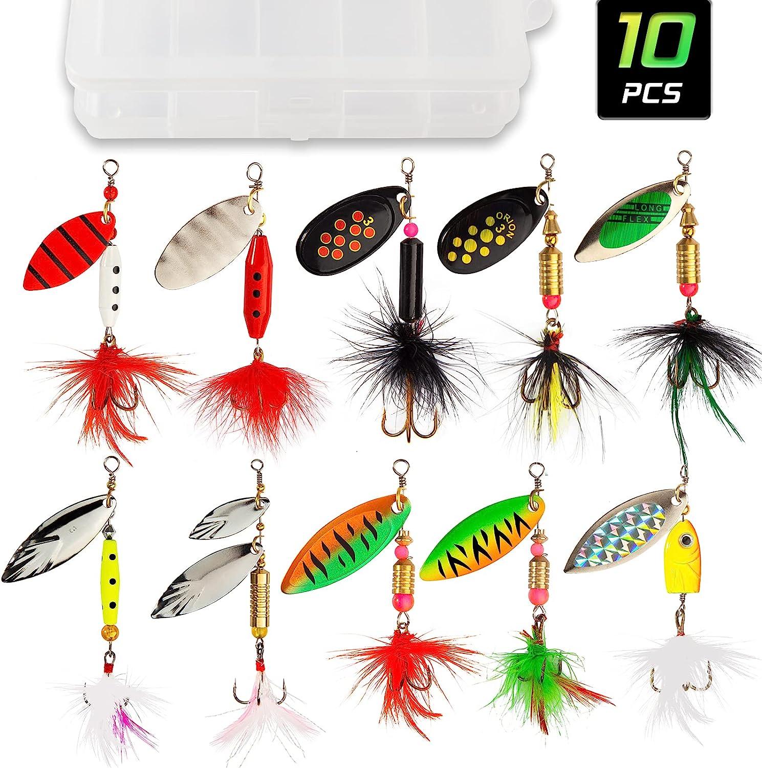 Akataka Spinnerbaits 10Pcs w/ Tackle Box, Colorful Hard Metal Baits Fishing Lure Kit Set w/ Bass Trout Salmon Walleye, Freshwater & Saltwater Fishing Akataka Spinnerbaits 10Pcs w/ Tackle Box, Colorful Hard Metal Baits Fishing Lure Kit Set w/ Bass Trout Salmon Walleye, Freshwater & Saltwater Fishing