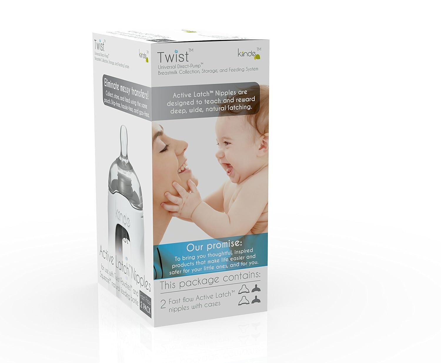 Kiinde Twist Active Latch Nipples for Breast Milk - Fast Flow (2 Pack) 1