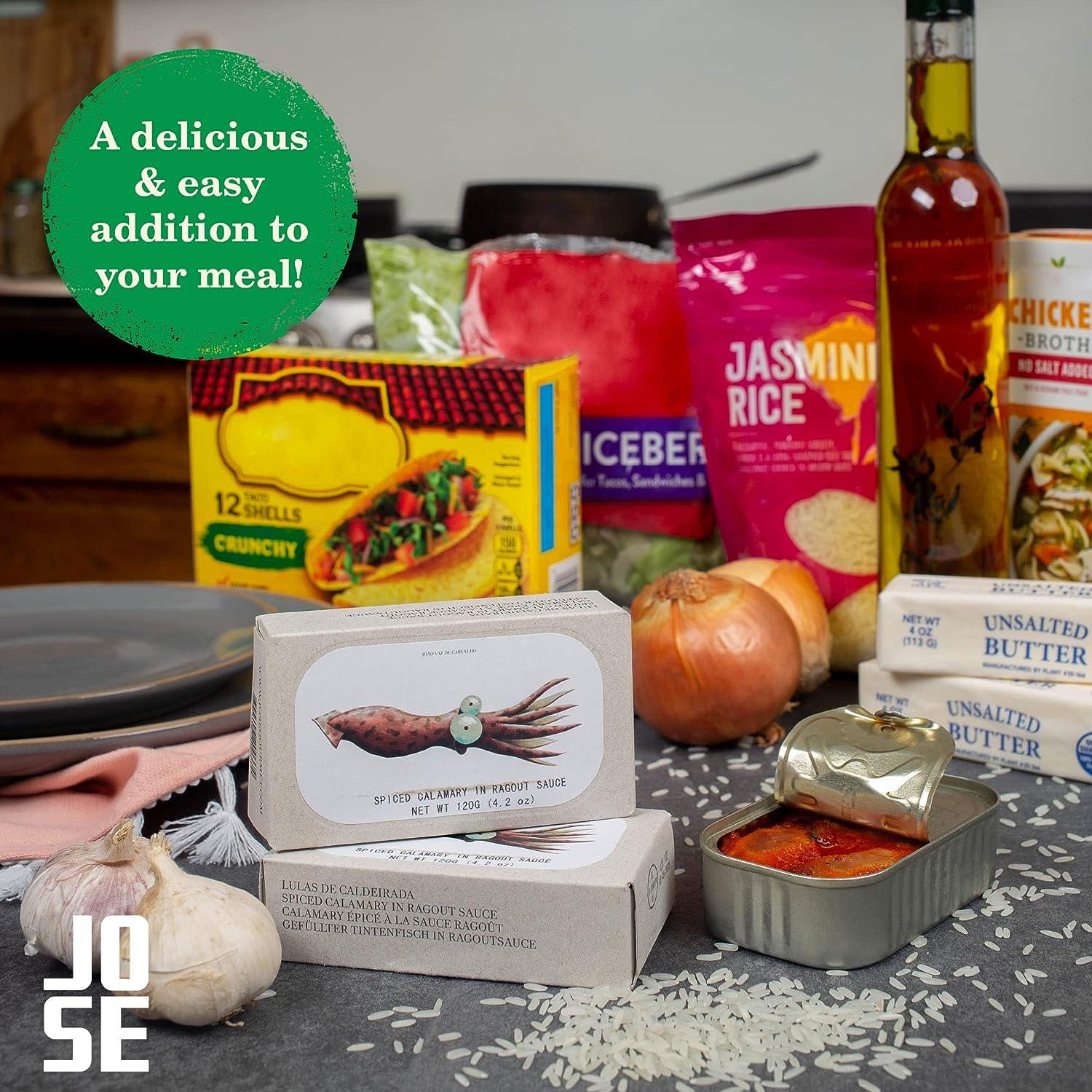 Spiced Calamari in Ragout Sauce by Jose Gourmet, Canned Squid Calamari in Sauce, Wild Caught