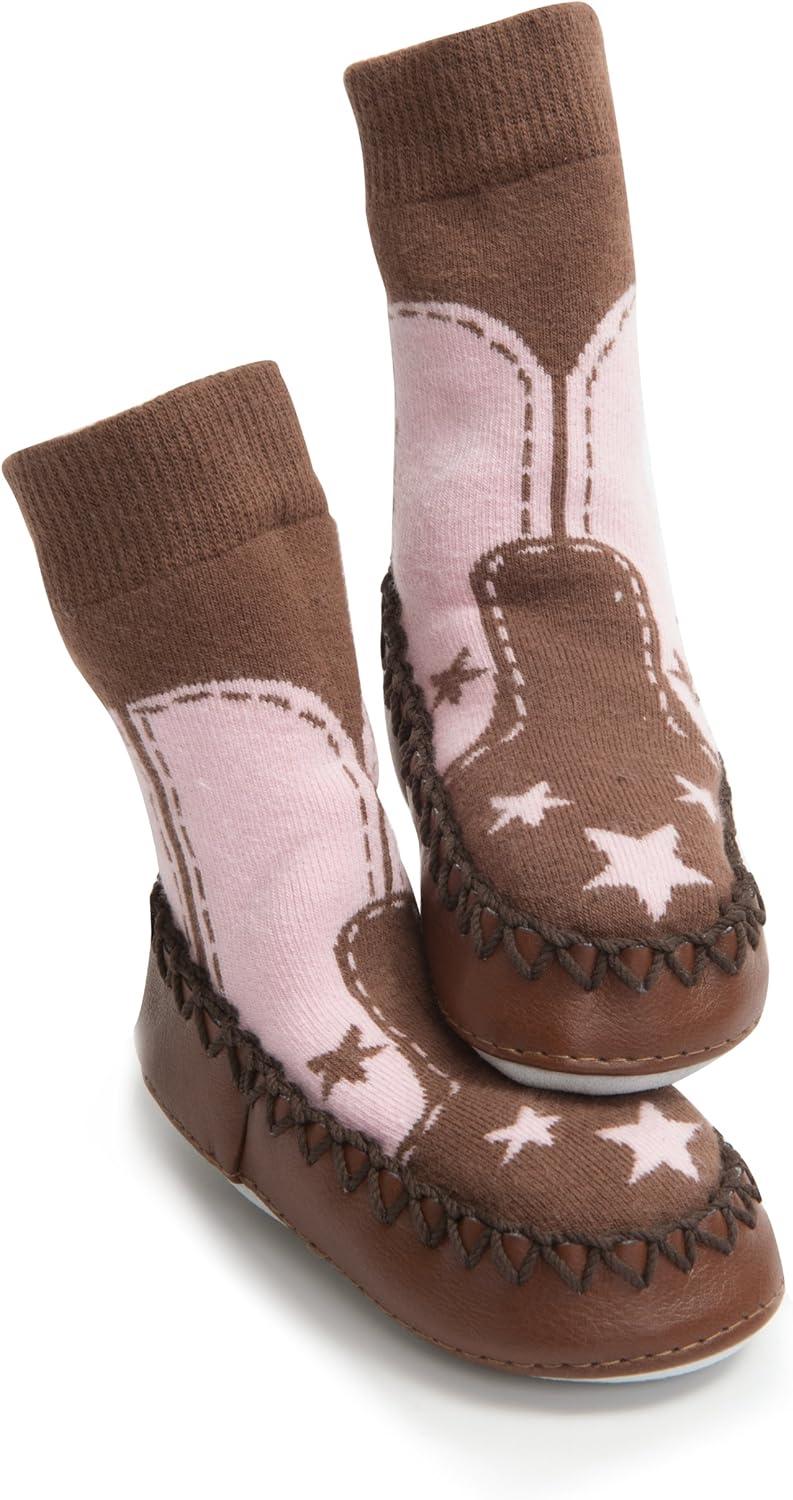 Mocc Ons Cowgirl Slipper Socks (12-18 Months) Washable Leather