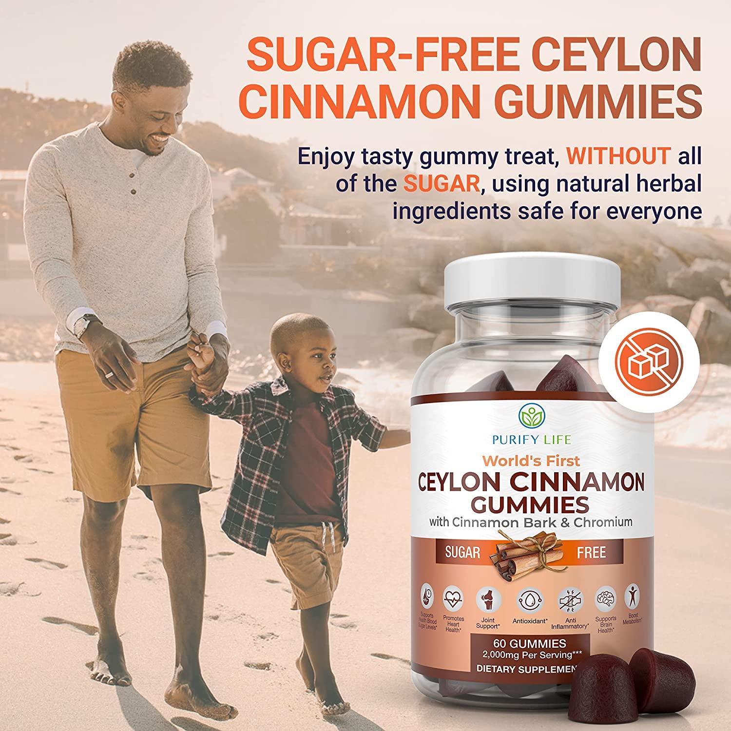 SugarFree Ceylon Cinnamon Gummies 2000mg/Serving for Lower Blood Sugar & Joint Pain Vegan