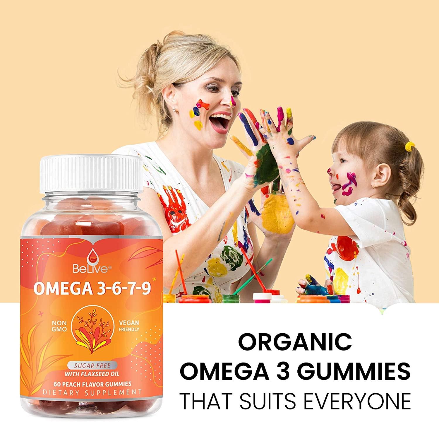 Organic Omega 3 Gummies with Omegas 6, 7, 9, DHA & EPA from Flaxseed