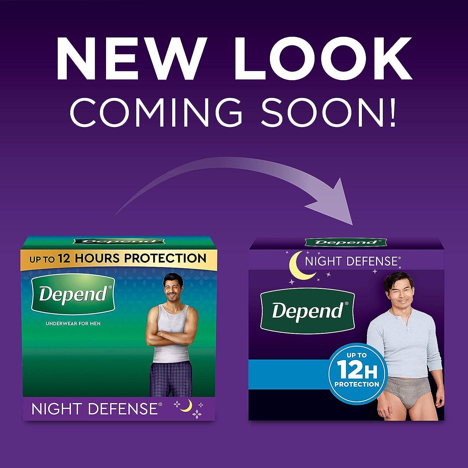 Depend Night Defense Adult Incontinence Underwear for Men, Overnight,  Disposable, Large, 28 Count (2 Packs of 14) (Packaging May Vary) OLD Large