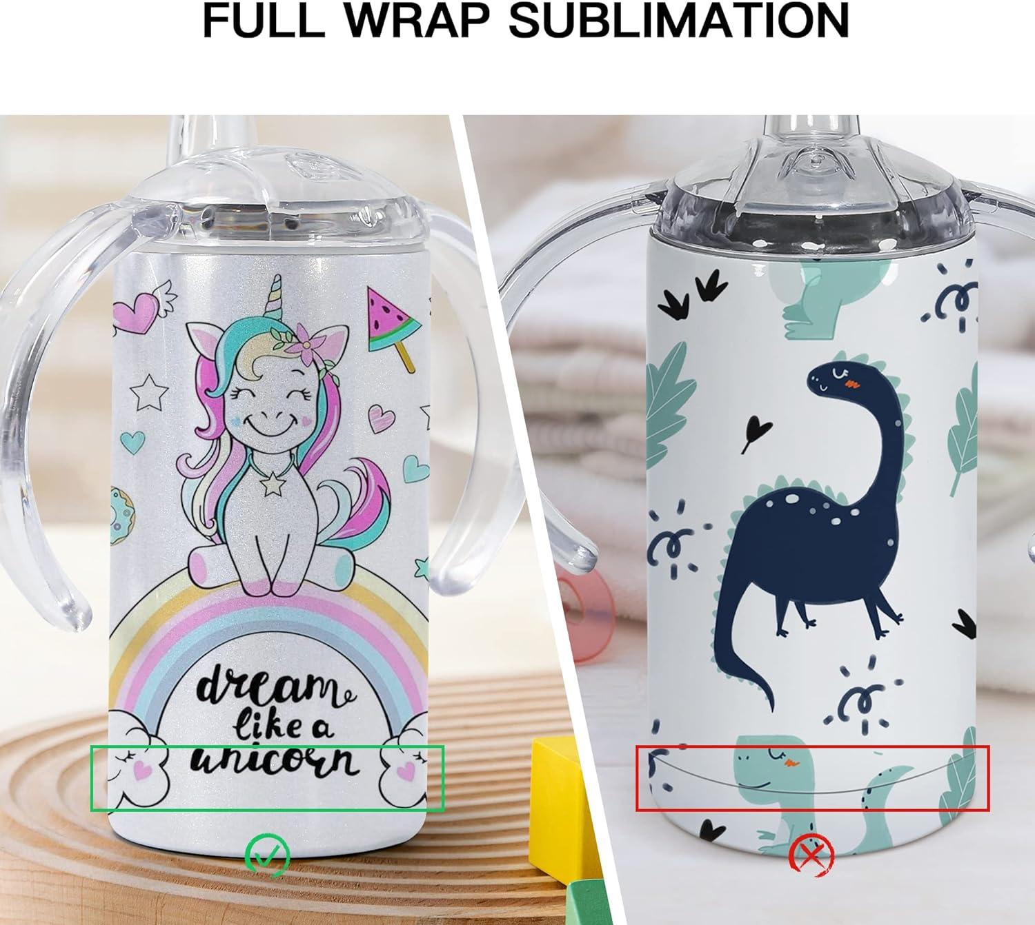 AGH 2 Pack Sublimation Sippy Cup Blank 12 oz White Glitter Sippy Cups  Sublimation Tumblers Blanks Straight Stainless Steel Bottle With Handles  Straws Vacuum Insulated Leakproof Lid 2PCS-Glitter White