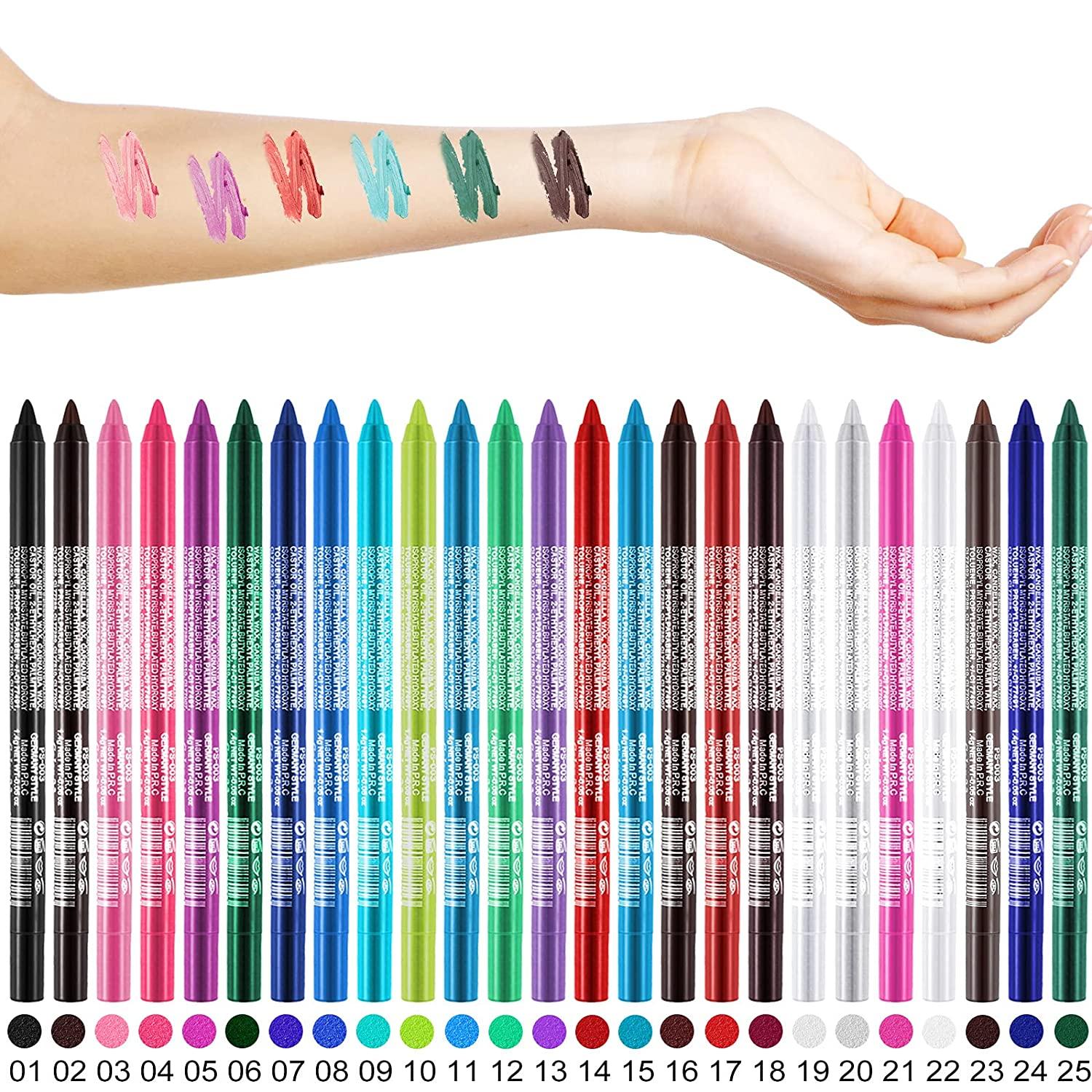 25 Color Eyeliner Pencil Set, Colorful Pearl Eyeliner Kit Metallic Eye Shadow Pen Glitter