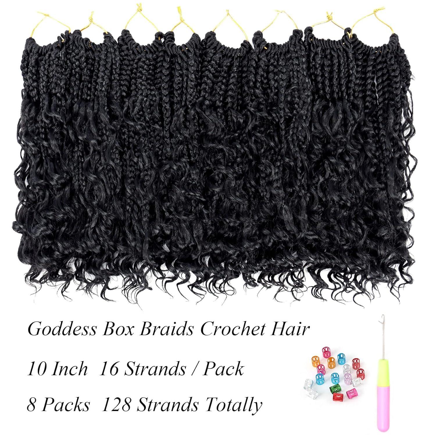 Goddess Box Braids Crochet Hair 10 Inch 8 Packs Pre-looped Bohemian Crochet  Boho Box Braids With Curly Ends 3X Crochet Braids Hair for Women Synthetic  Braiding Hair 16 Strands (1B) 10 Inch(packs