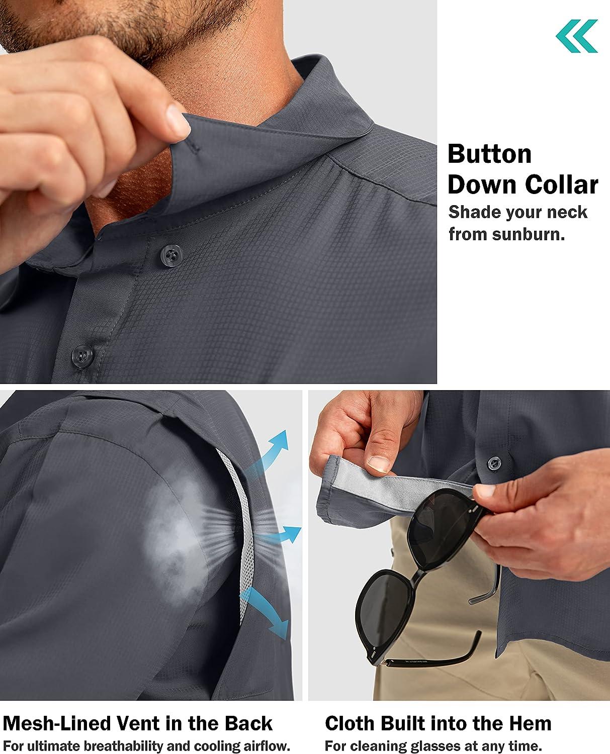 Men's Fishing Shirts with Zipper Pockets UPF 50+ Lightweight Cool Short  Sleeve Button Down Shirts for Men Casual Hiking Dark Grey X-Large