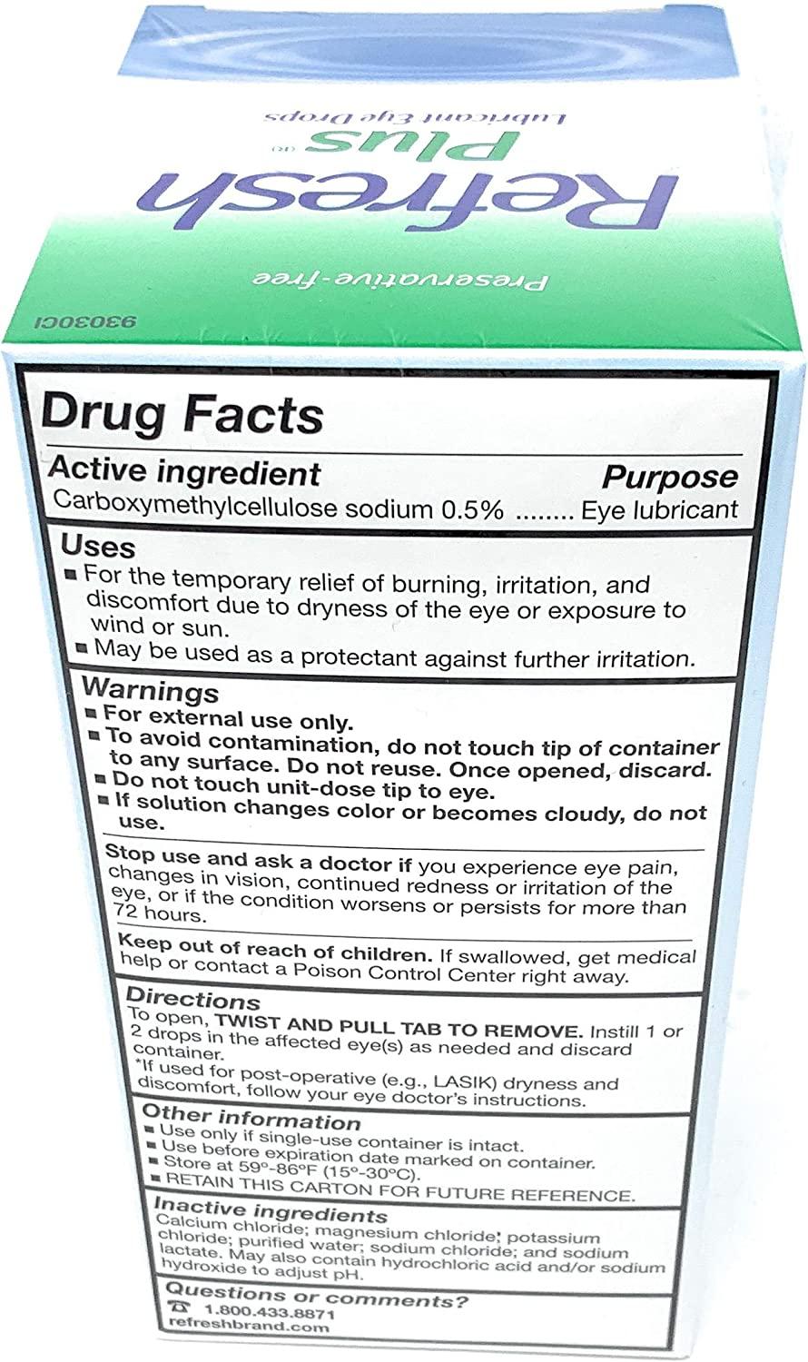 Allergan Refresh Plus Lubricant Eye Drops SingleUse Vials, Clear, (100